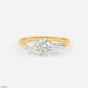 1.35 Carat Classic Trilogy Round and Tapered Baguette Ring 14K Yellow Gold