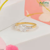 1.35 Carat Classic Trilogy Round and Tapered Baguette Ring 14K Yellow Gold