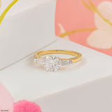 1.35 Carat Classic Trilogy Round and Tapered Baguette Ring 14K Yellow Gold