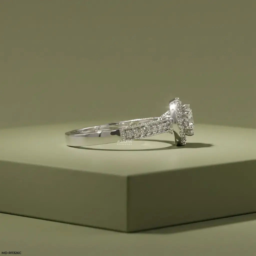 Vintage Halo Round Solitaire Diamond Ring