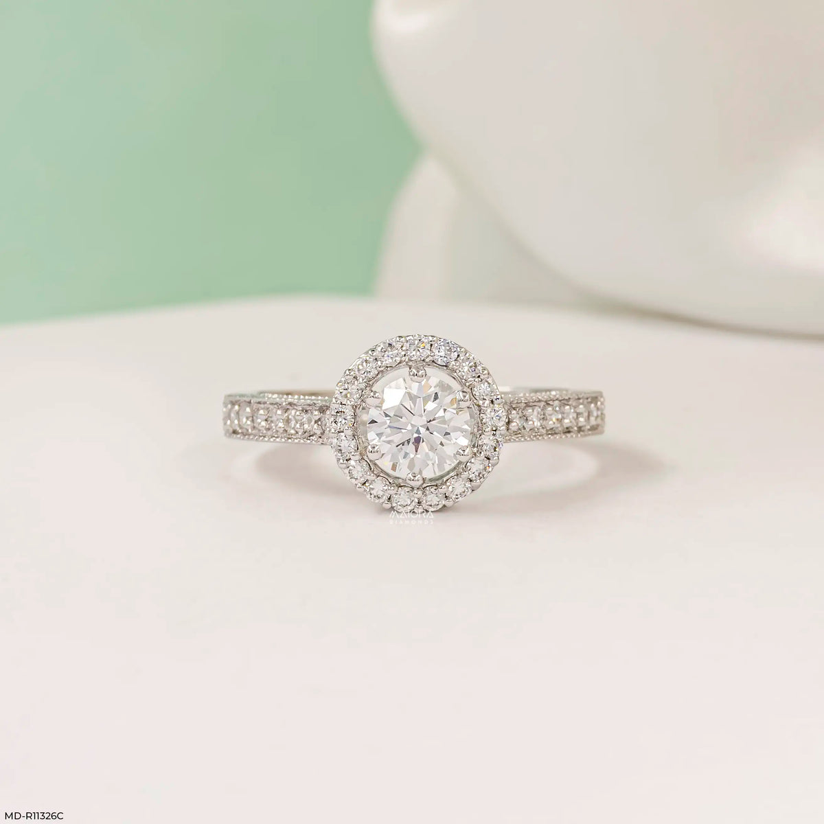 Vintage Halo Round Solitaire Diamond Ring