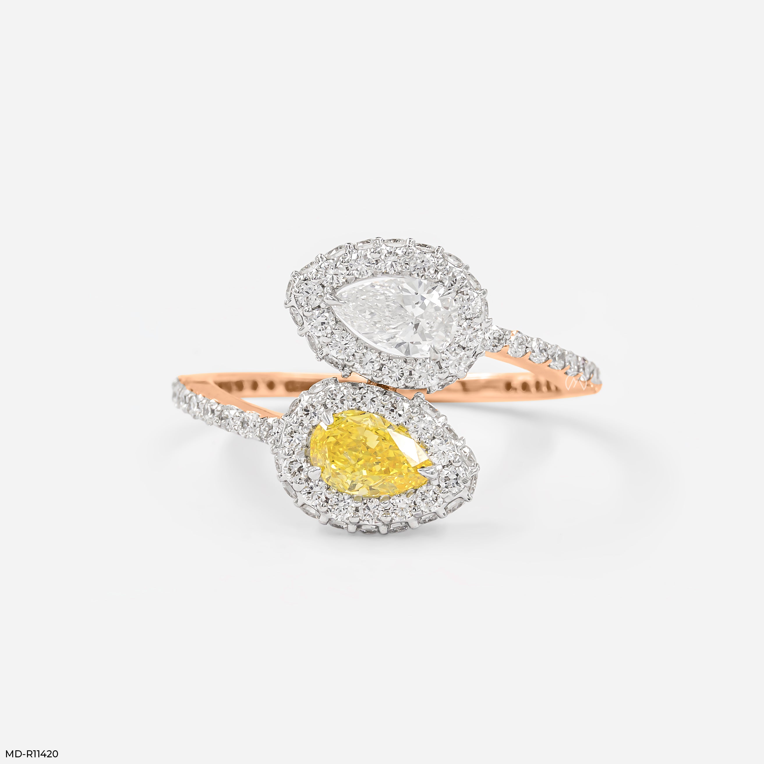 Halo Bypass Toi et Moi Diamond Rings 9K White Gold
