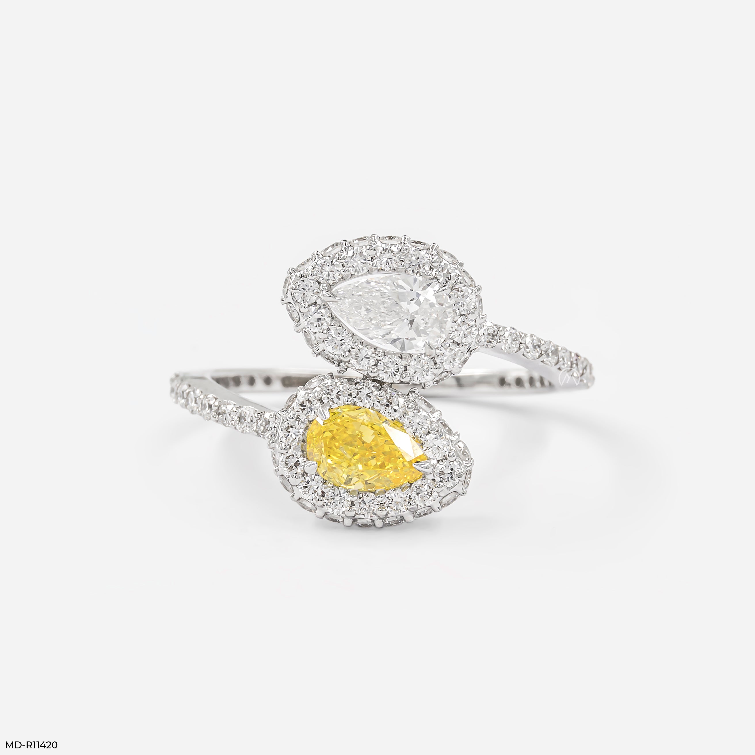 Halo Bypass Toi et Moi Diamond Rings 9K White Gold