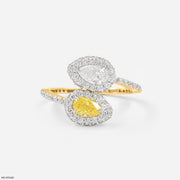 Halo Bypass Toi et Moi Diamond Rings 14K Yellow Gold