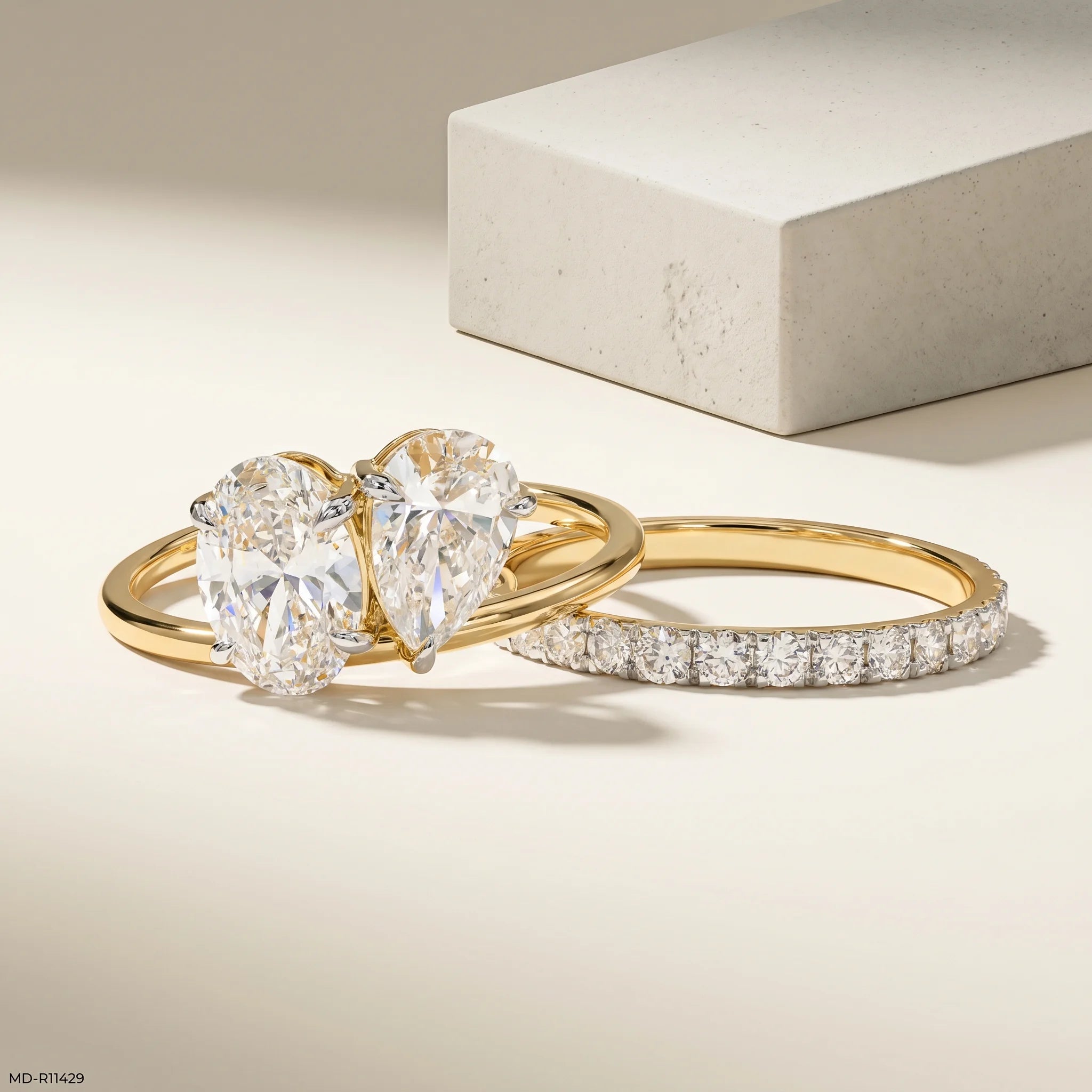 Twin Bond Toi Et Moi Diamond Ring  9K Yellow Gold