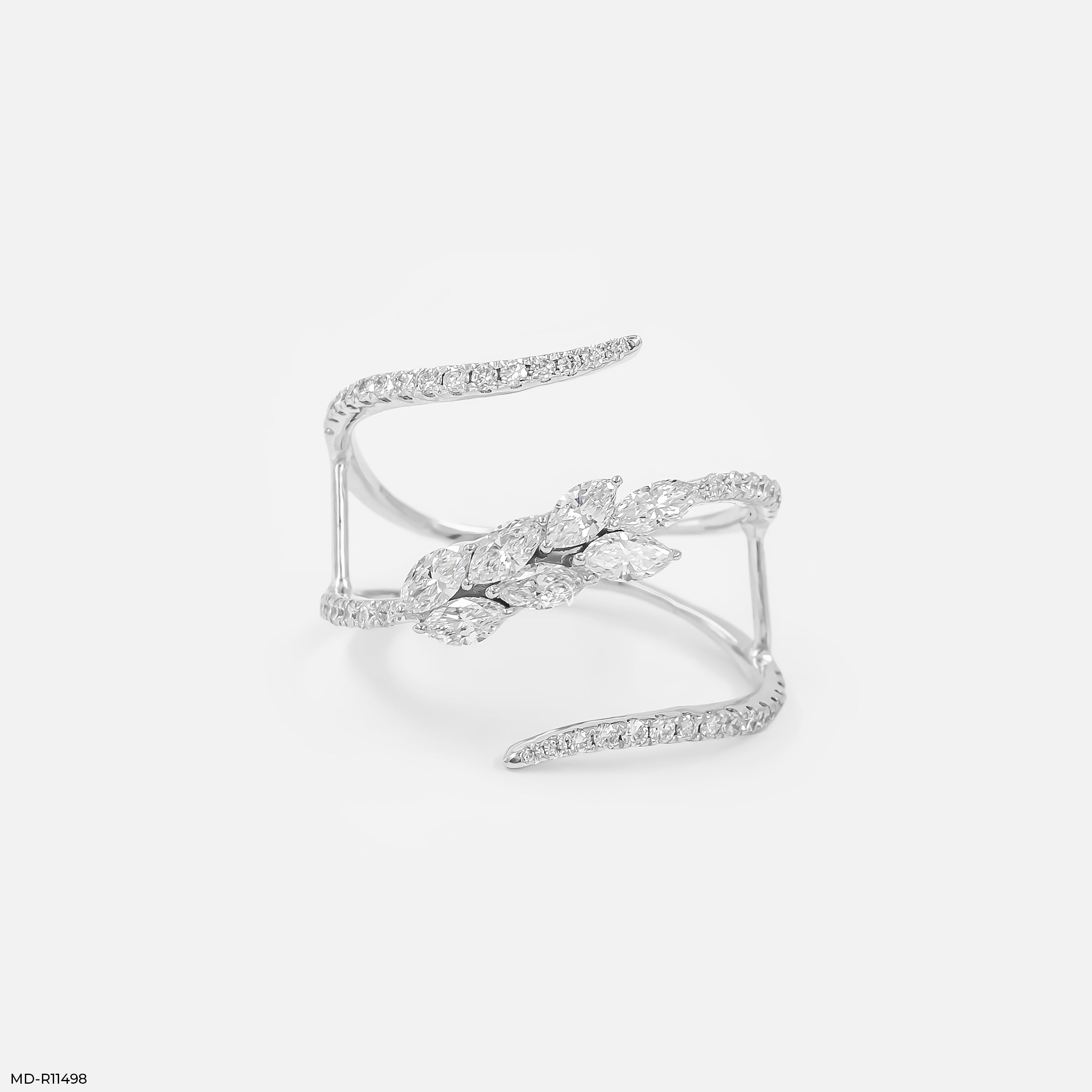 Celestial Marquise Scroll Ring 14K White Gold