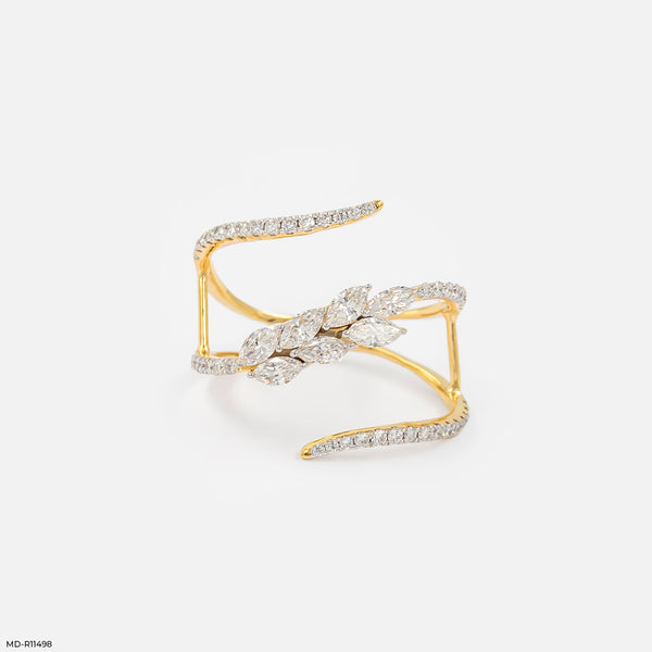 Celestial Marquise Scroll Ring 14K Yellow Gold