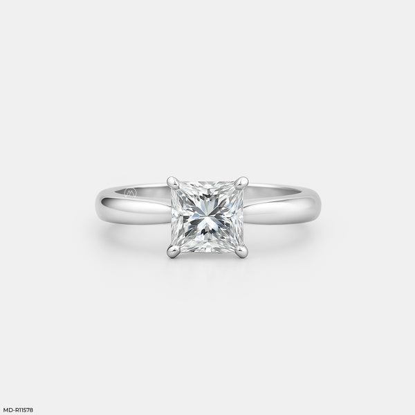 Princess Cut Solitaire Engagement Ring  18K White Gold