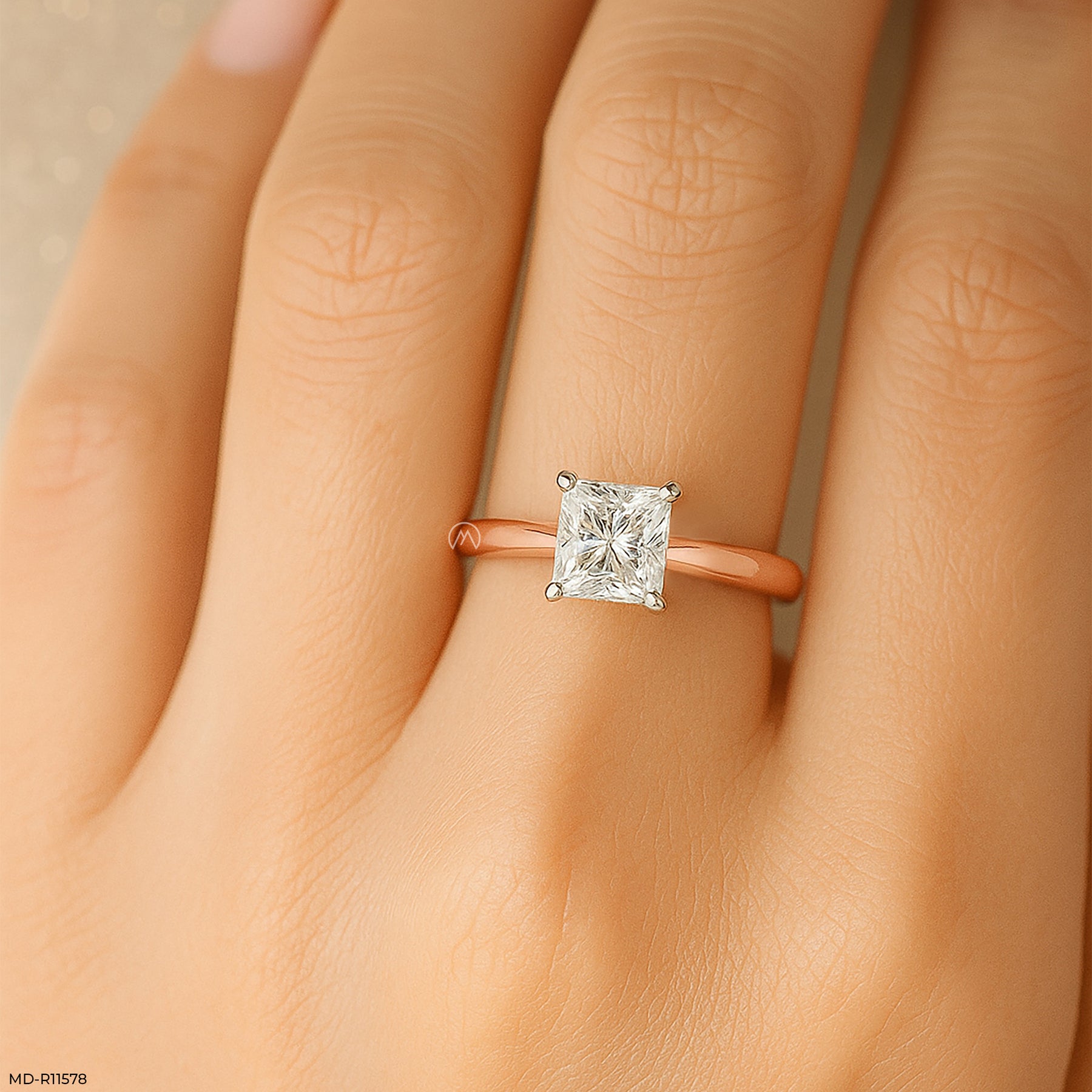 Princess Cut Solitaire Engagement Ring  14K Rose Gold