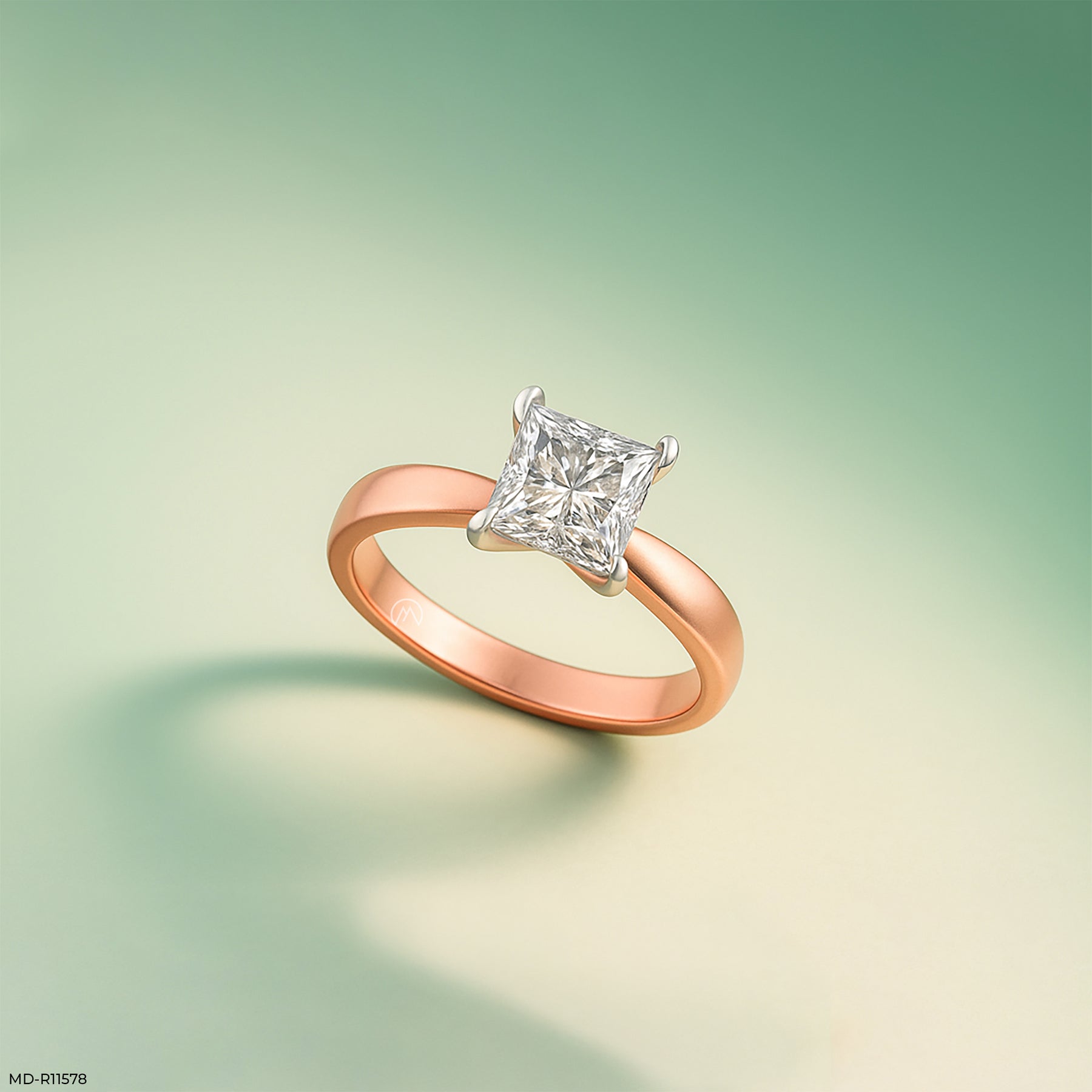 Princess Cut Solitaire Engagement Ring  14K Rose Gold