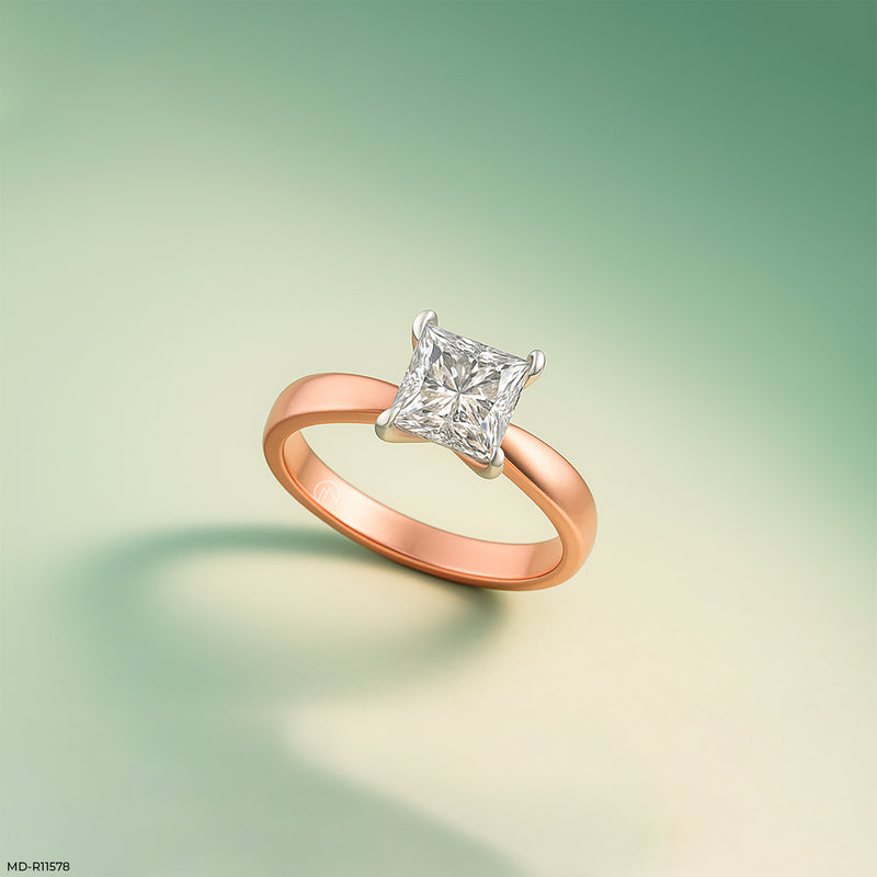 Princess Cut Solitaire Engagement Ring  14K Rose Gold