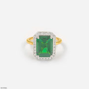 Swiss Emerald Halo Diamond Ring 18K Rose Gold