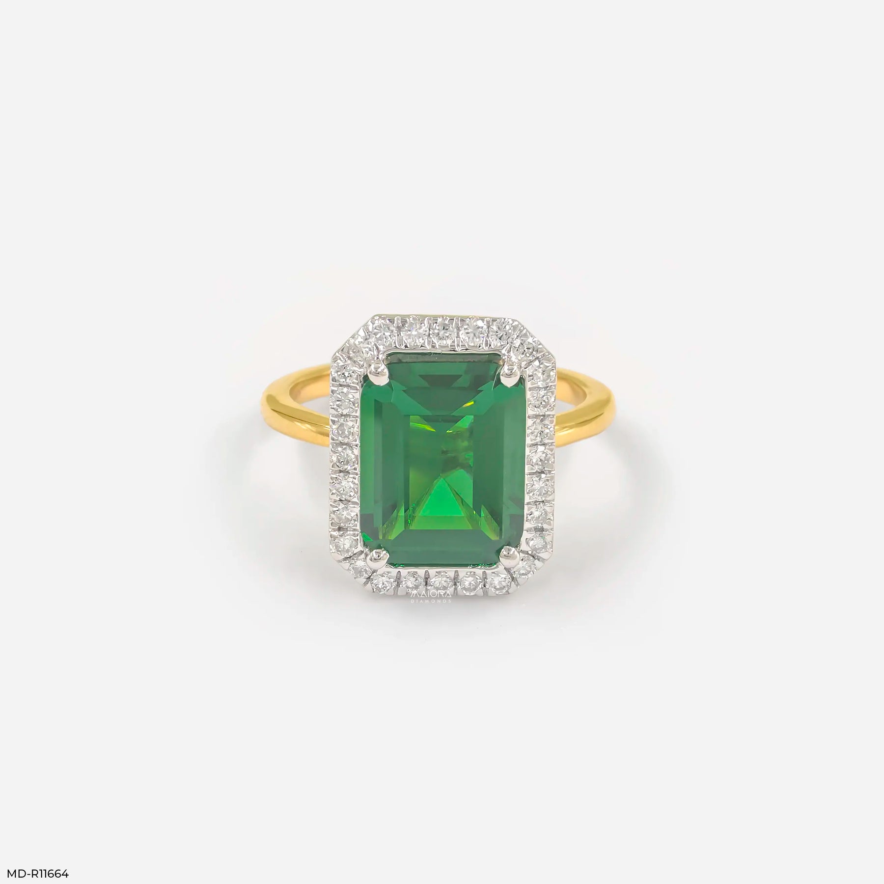 Swiss Emerald Halo Diamond Ring 9K Rose Gold