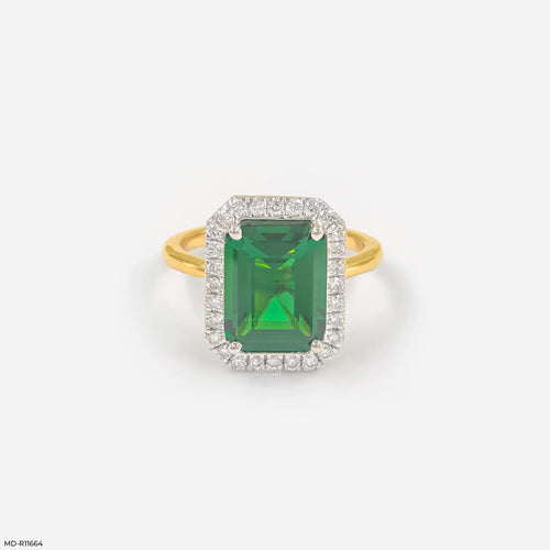 Swiss Emerald Halo Diamond Ring 9K Yellow Gold