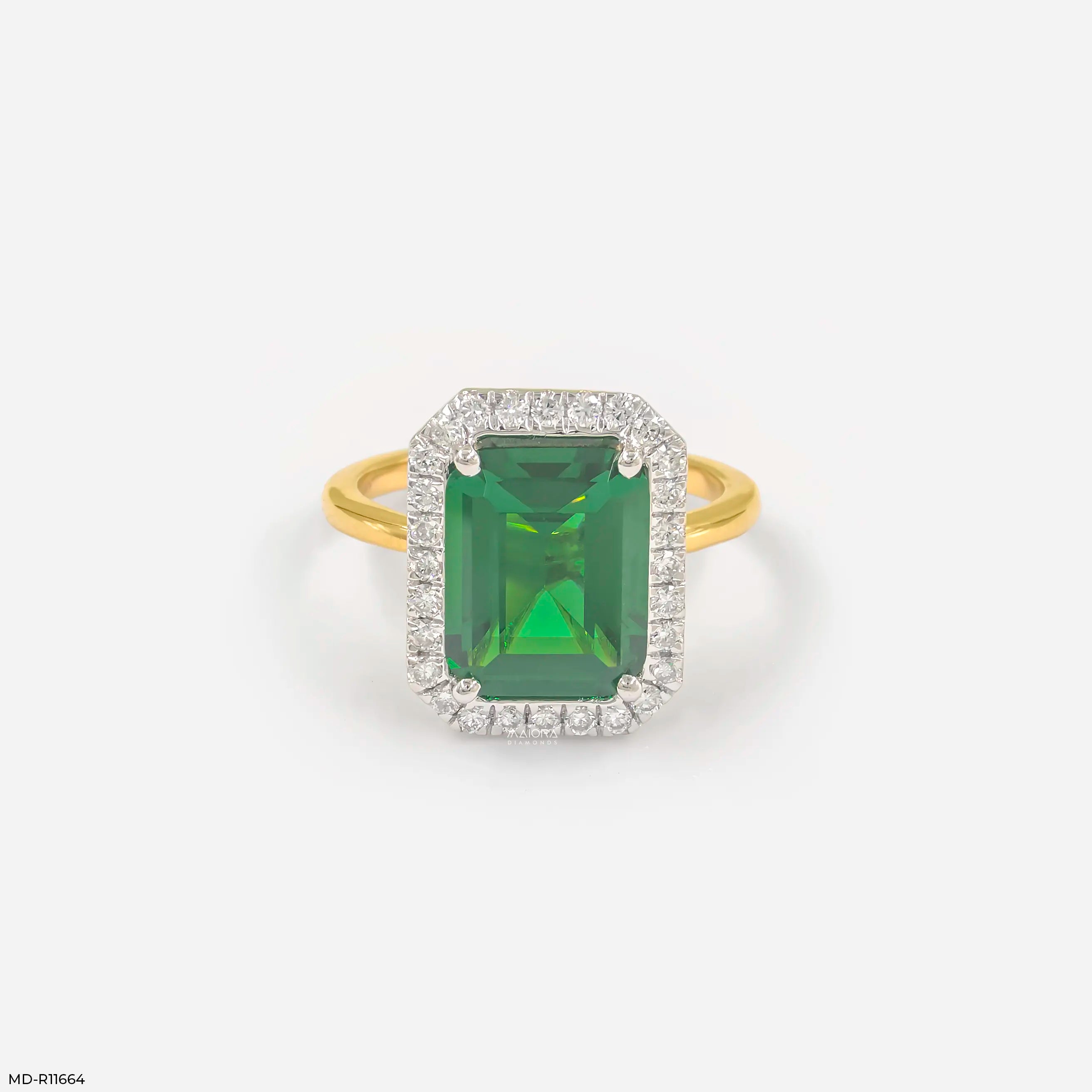 Swiss Emerald Halo Diamond Ring