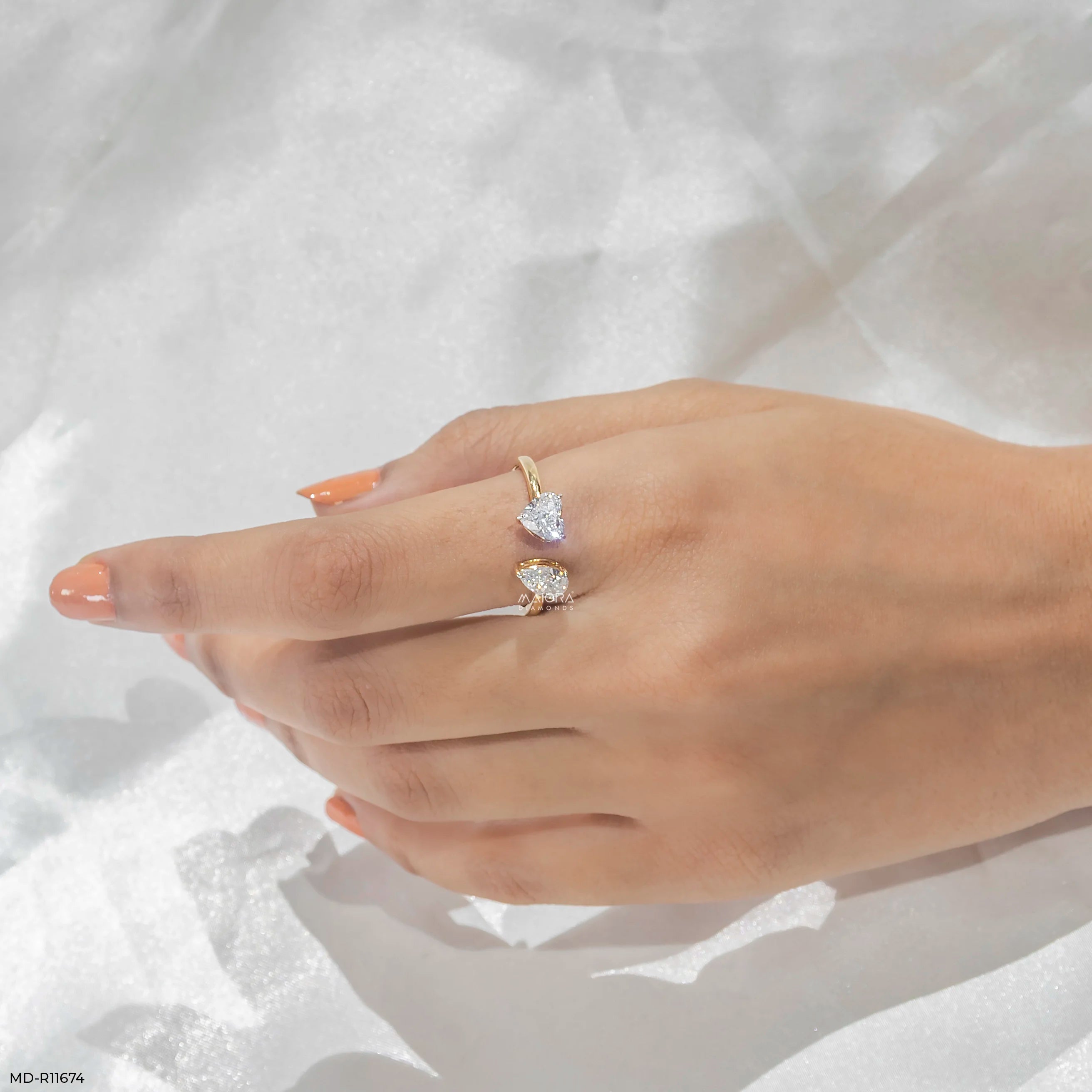Peart Toi et Moi Solitaire Diamond Rings 9K Yellow Gold
