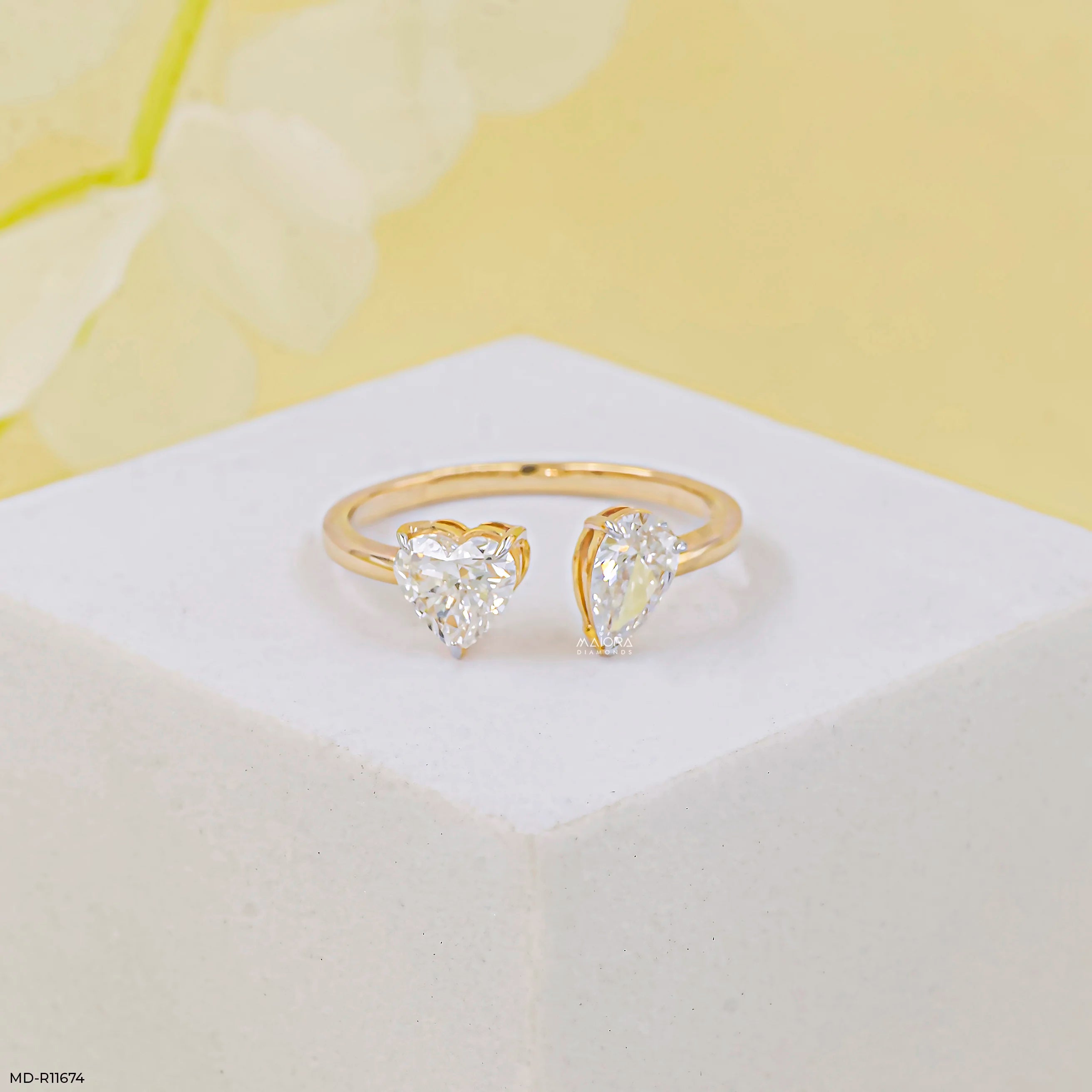 Peart Toi et Moi Solitaire Diamond Rings 9K Yellow Gold