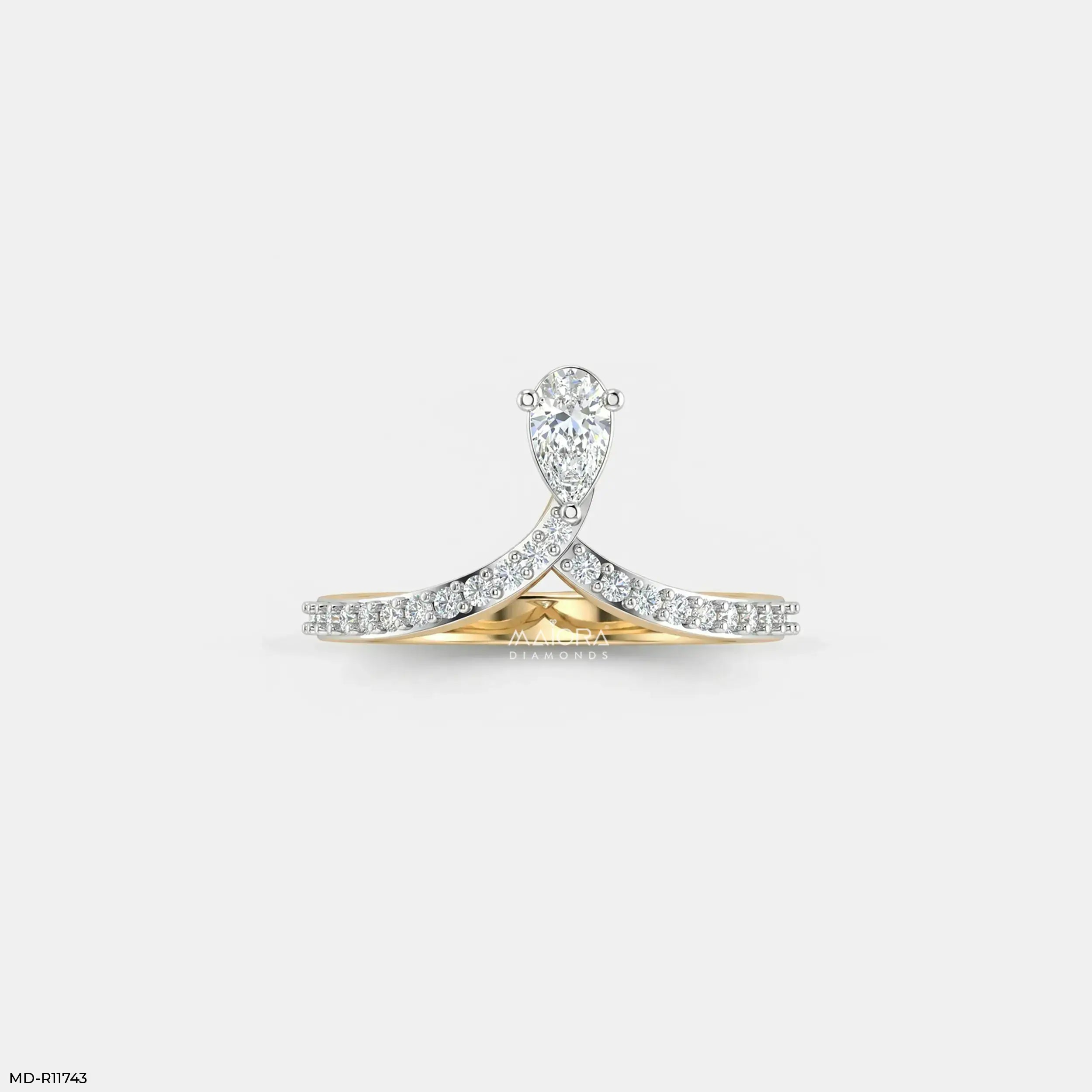 Sleek Curve Pear Vanki Diamond Ring 9K Yellow Gold