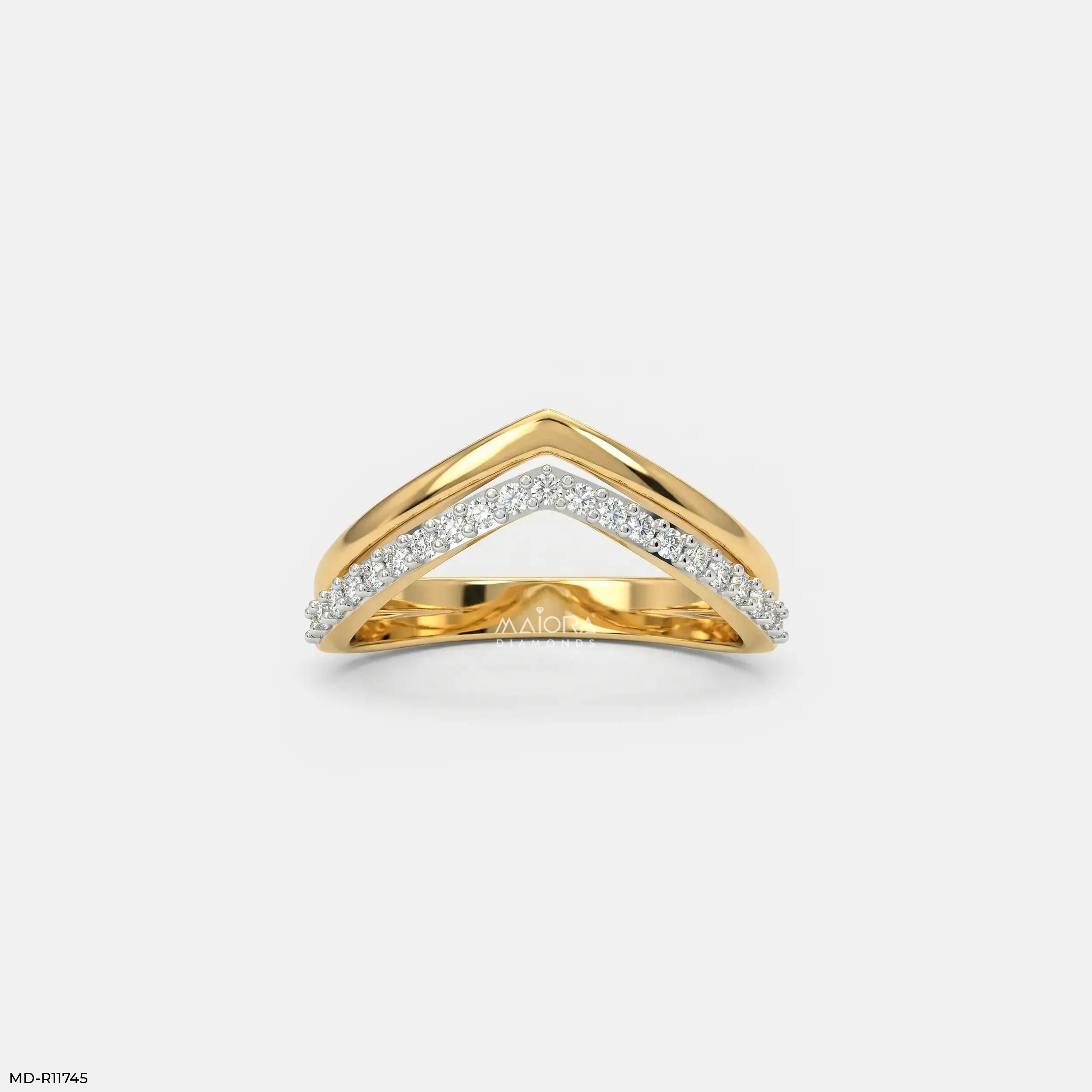 Dual Tone Chevron Vanki Diamond Ring 9K Yellow Gold