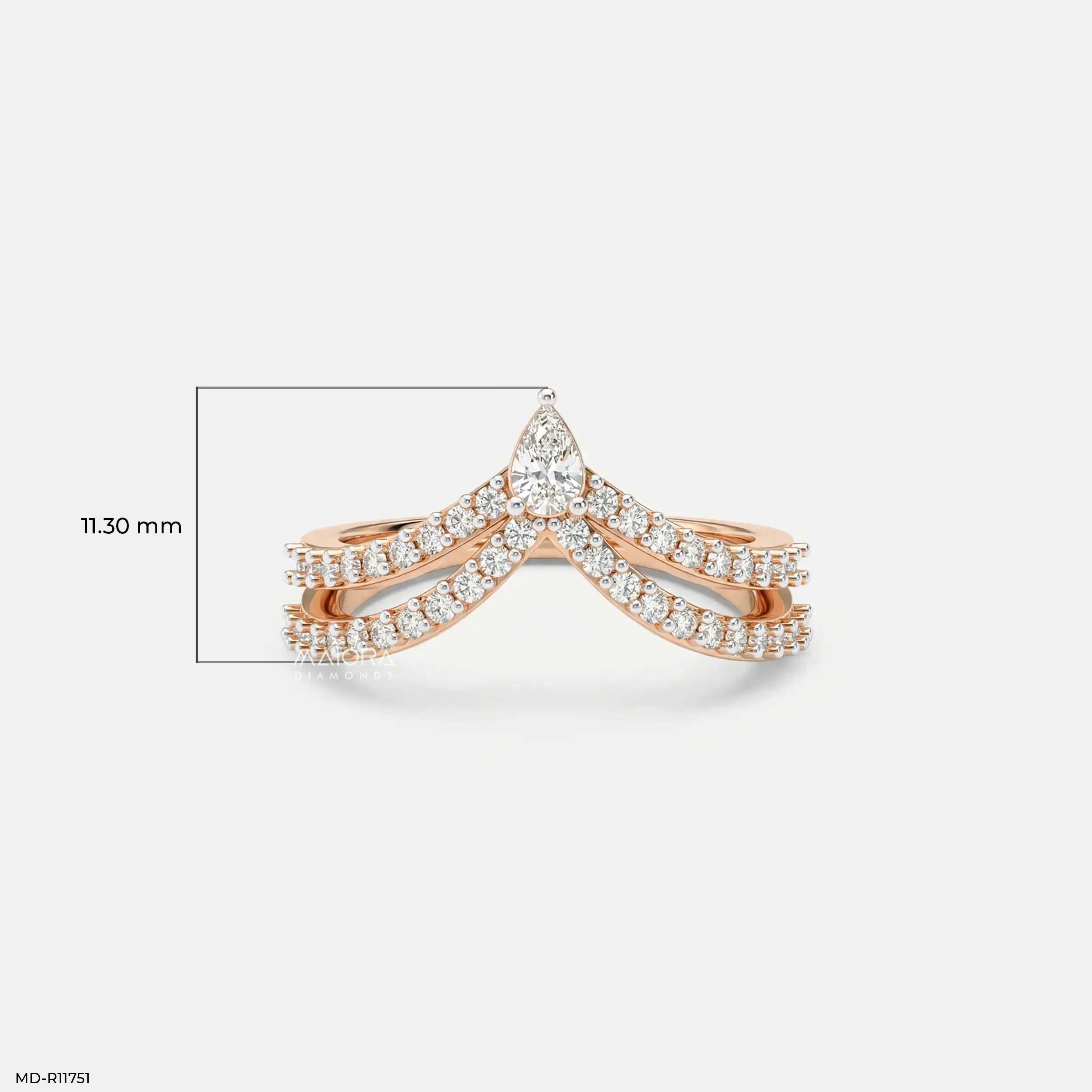 Twin Line Pear Vanki Diamond Ring 9K Yellow Gold