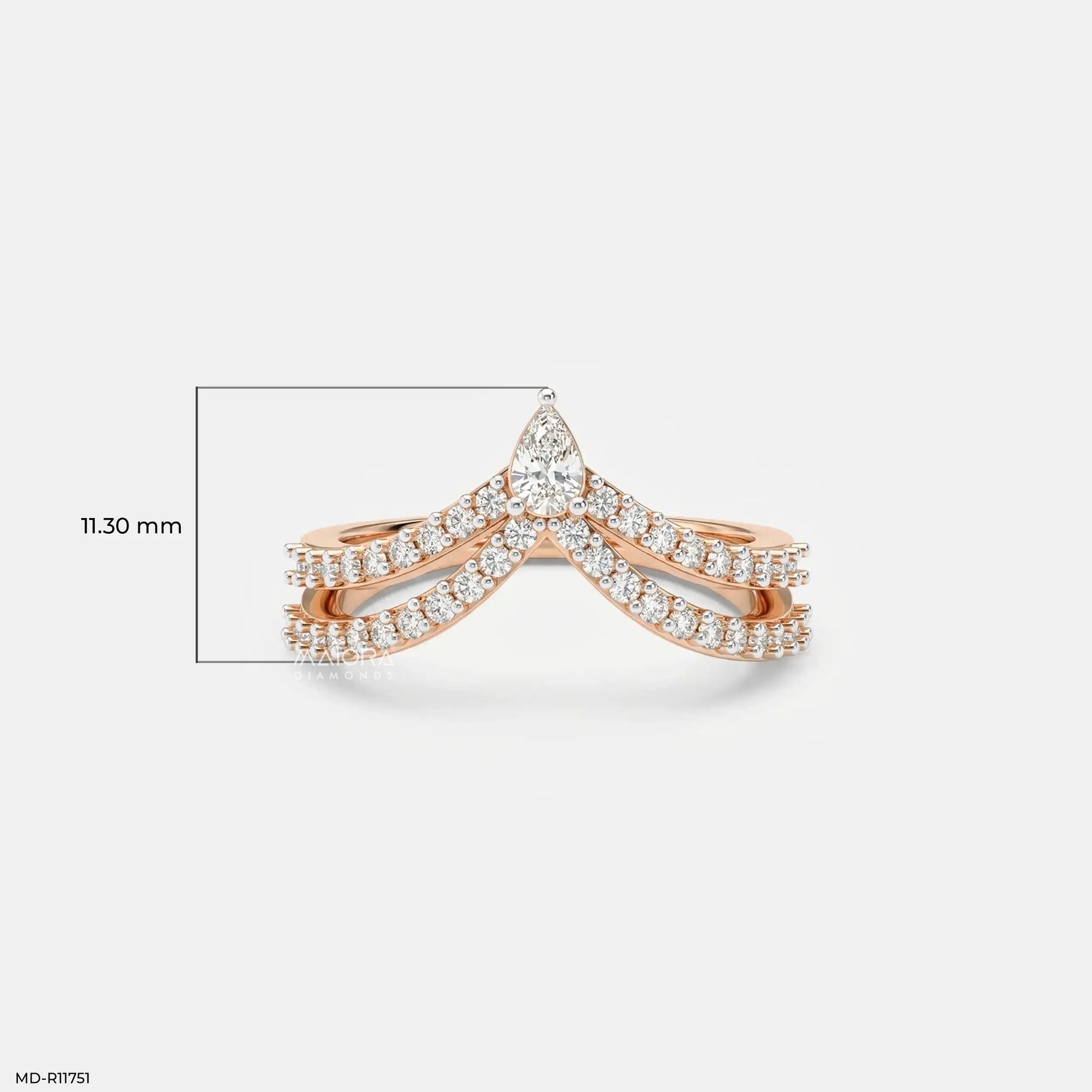 Twin Line Pear Diamond Ring 9K Rose Gold