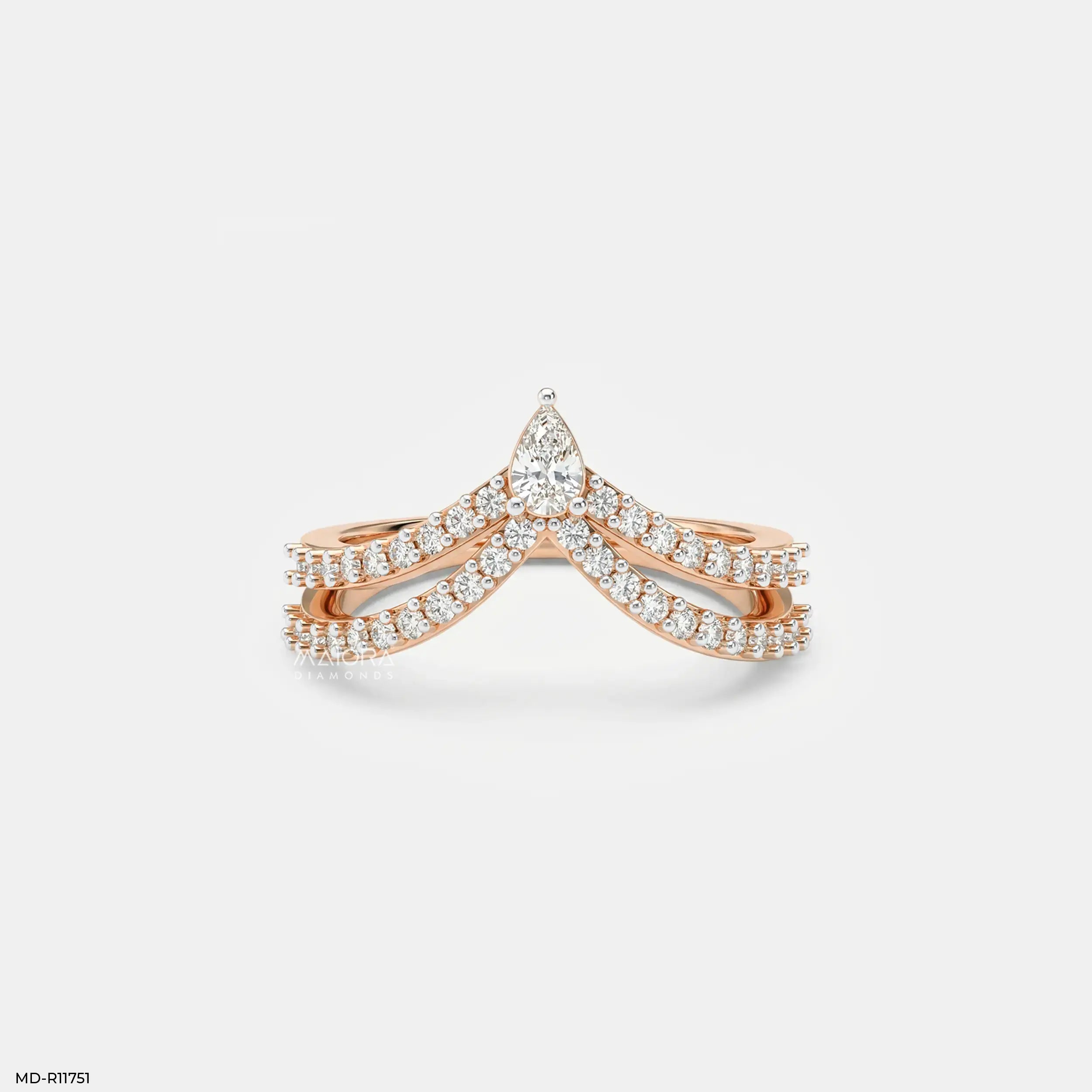 Twin Line Pear Vanki Diamond Ring 9K Yellow Gold