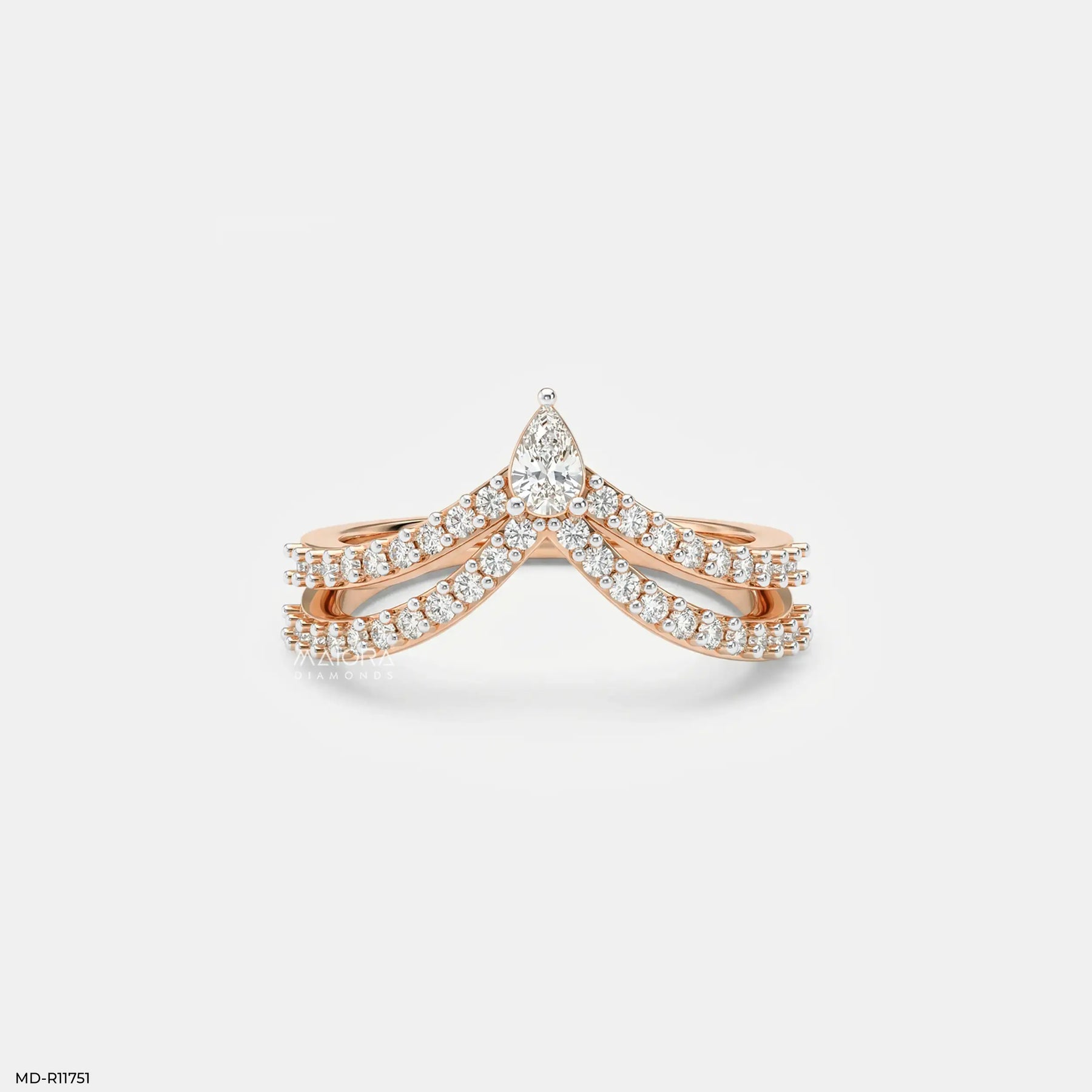 Twin Line Pear Diamond Ring 9K Rose Gold