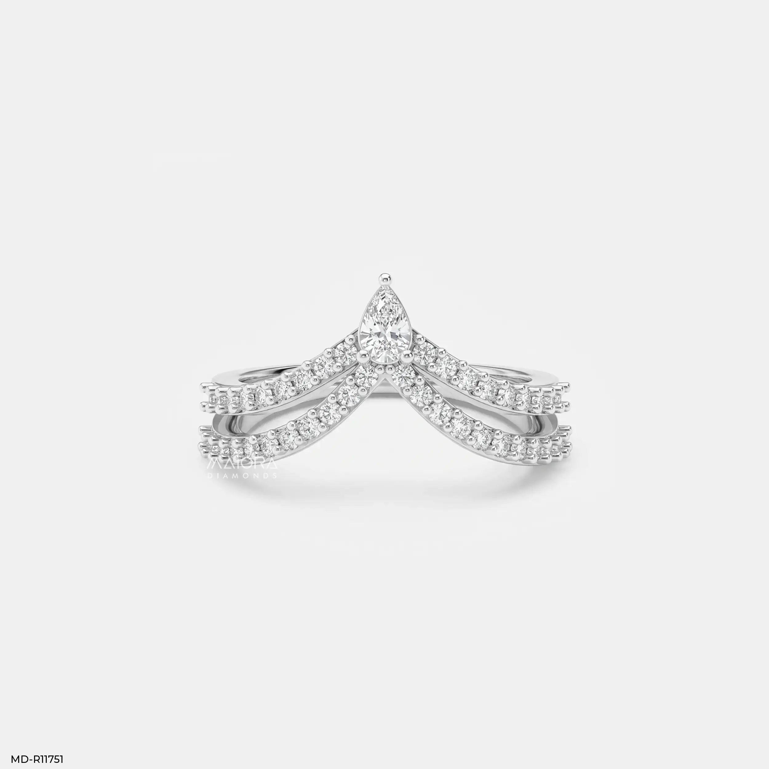 Twin Line Pear Vanki Diamond Ring 9K Yellow Gold