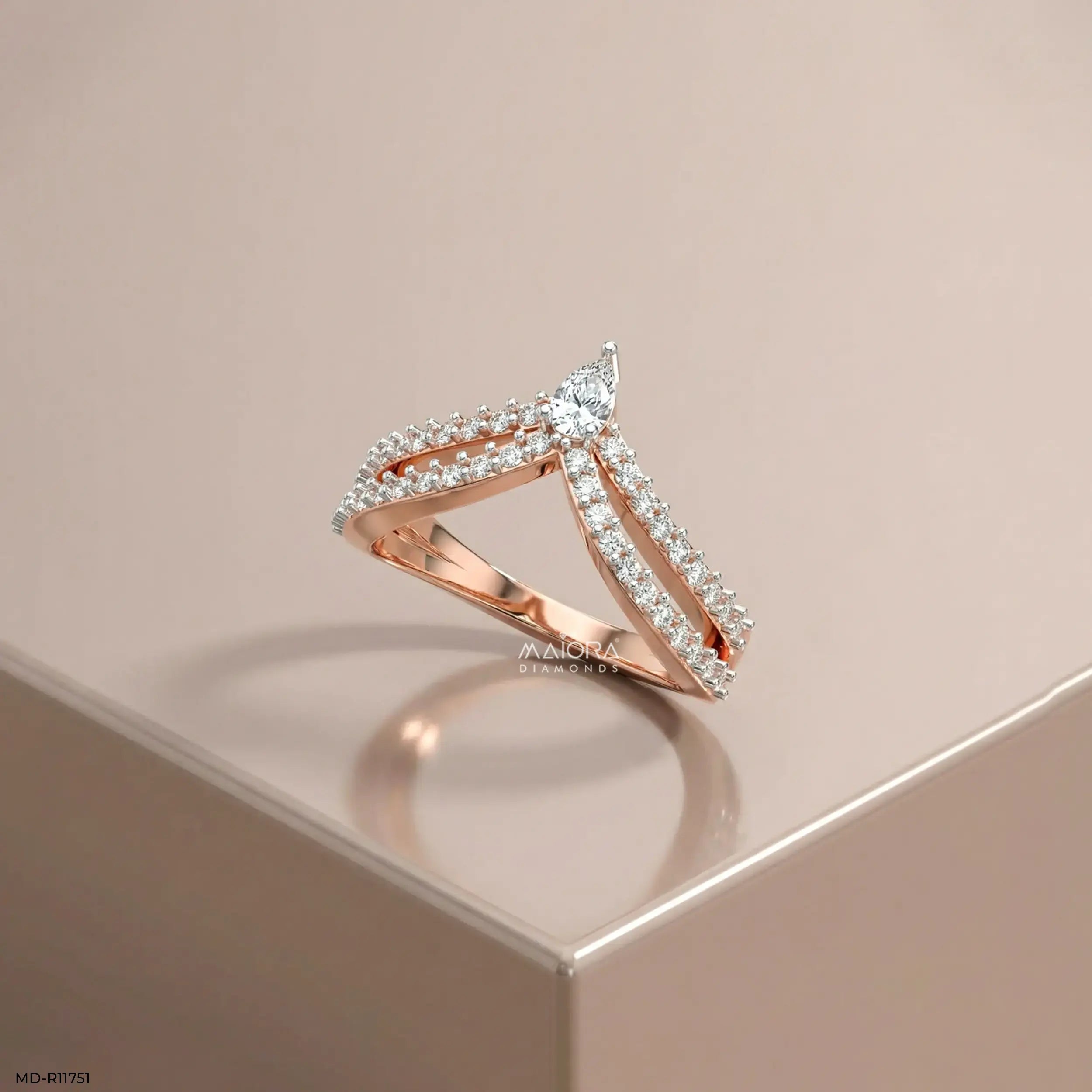 Twin Line Pear Vanki Diamond Ring 9K Yellow Gold