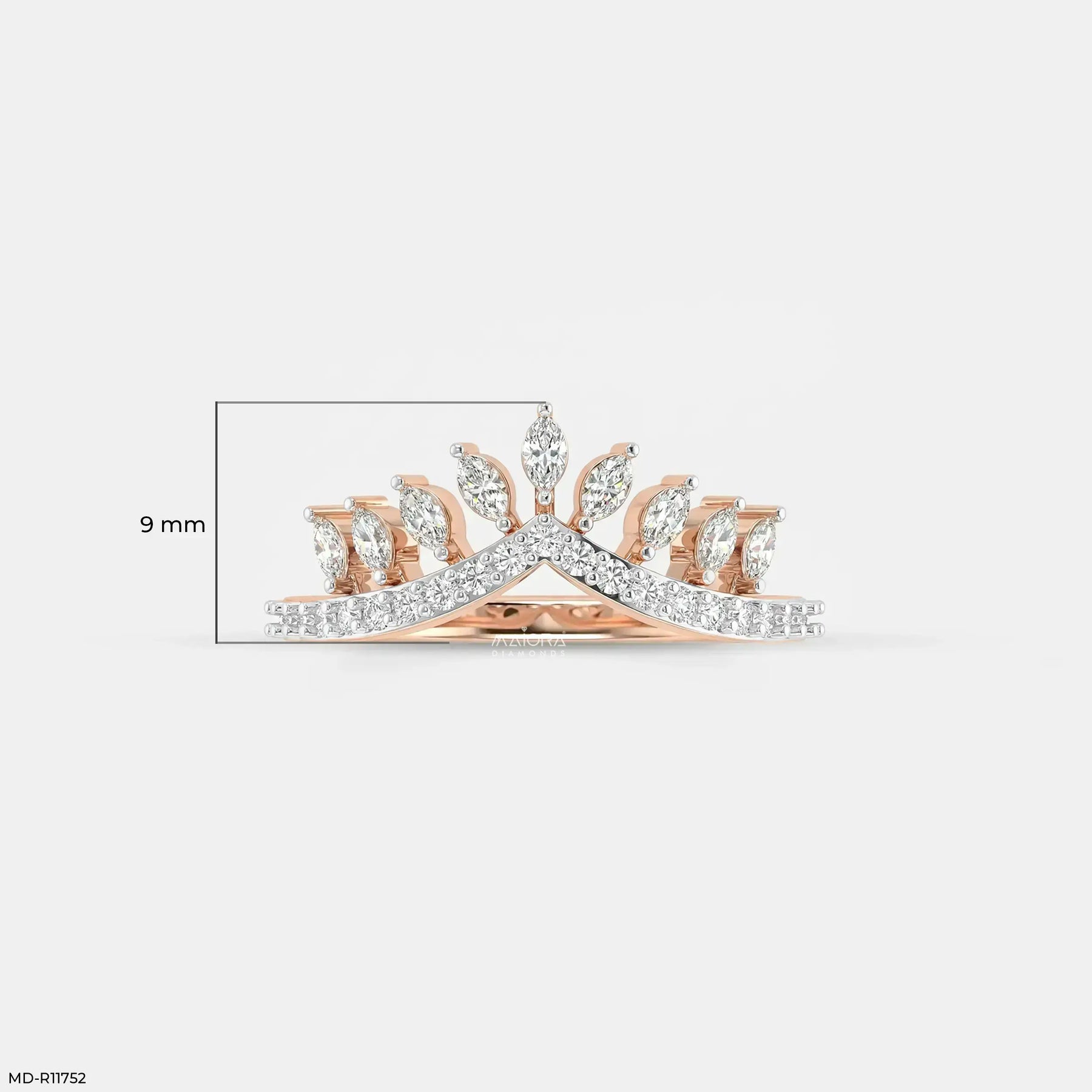Marquise Crown Diamond Ring 9K Yellow Gold