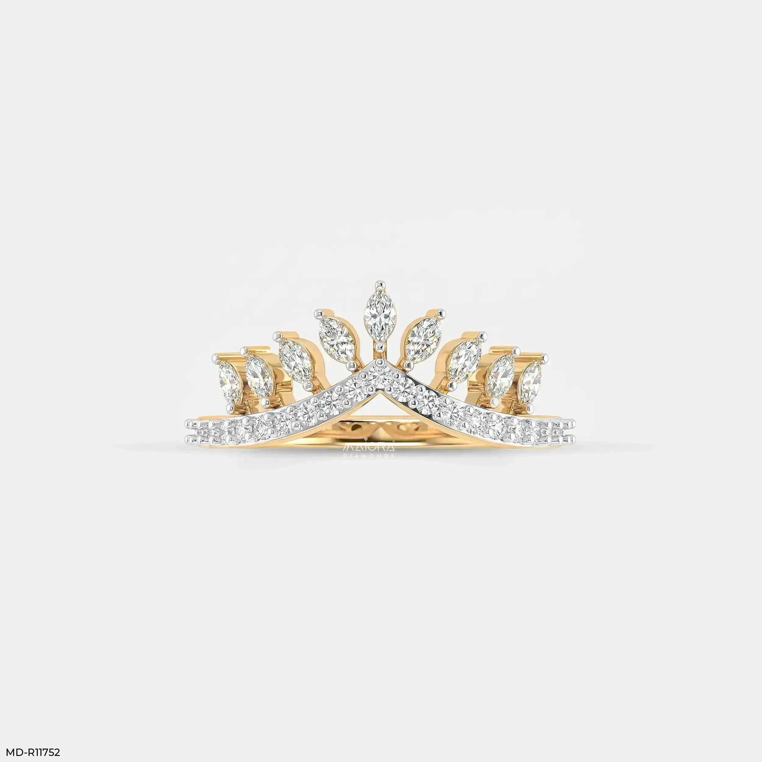 Marquise Crown Vanki Diamond Ring 9K Yellow Gold