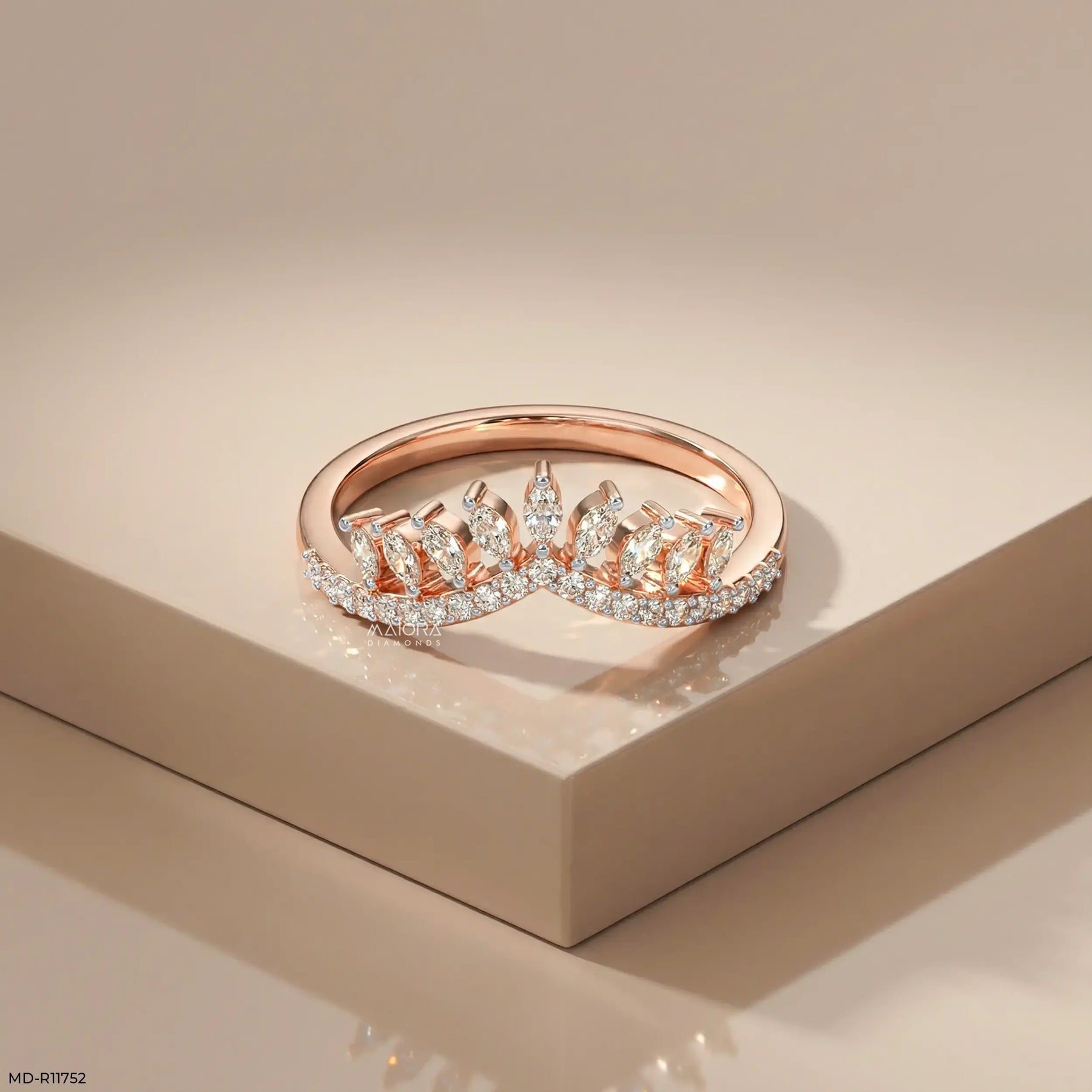 Marquise Crown Diamond Ring 9K Yellow Gold