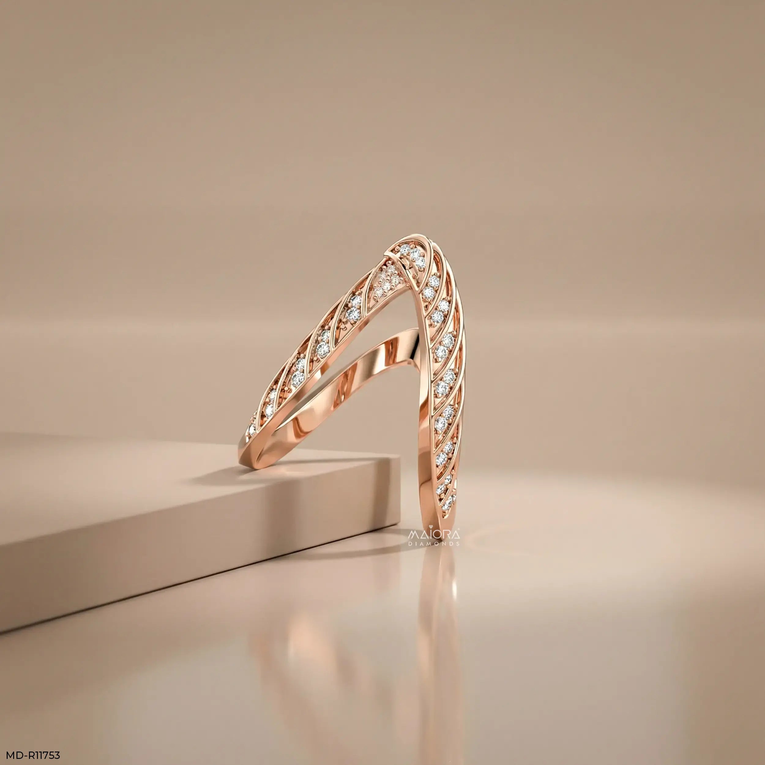 Crossover Cells Pave Vanki Diamond Ring 9K Yellow Gold