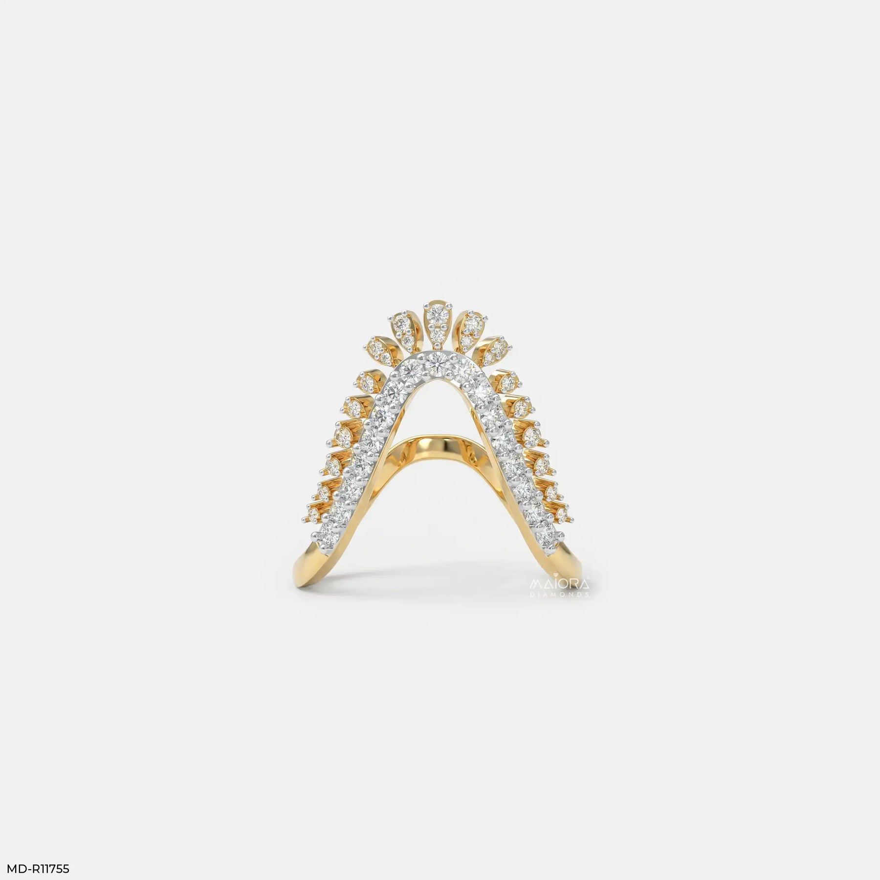 Dual Tone Phoenix Diamond Ring 9K Yellow Gold