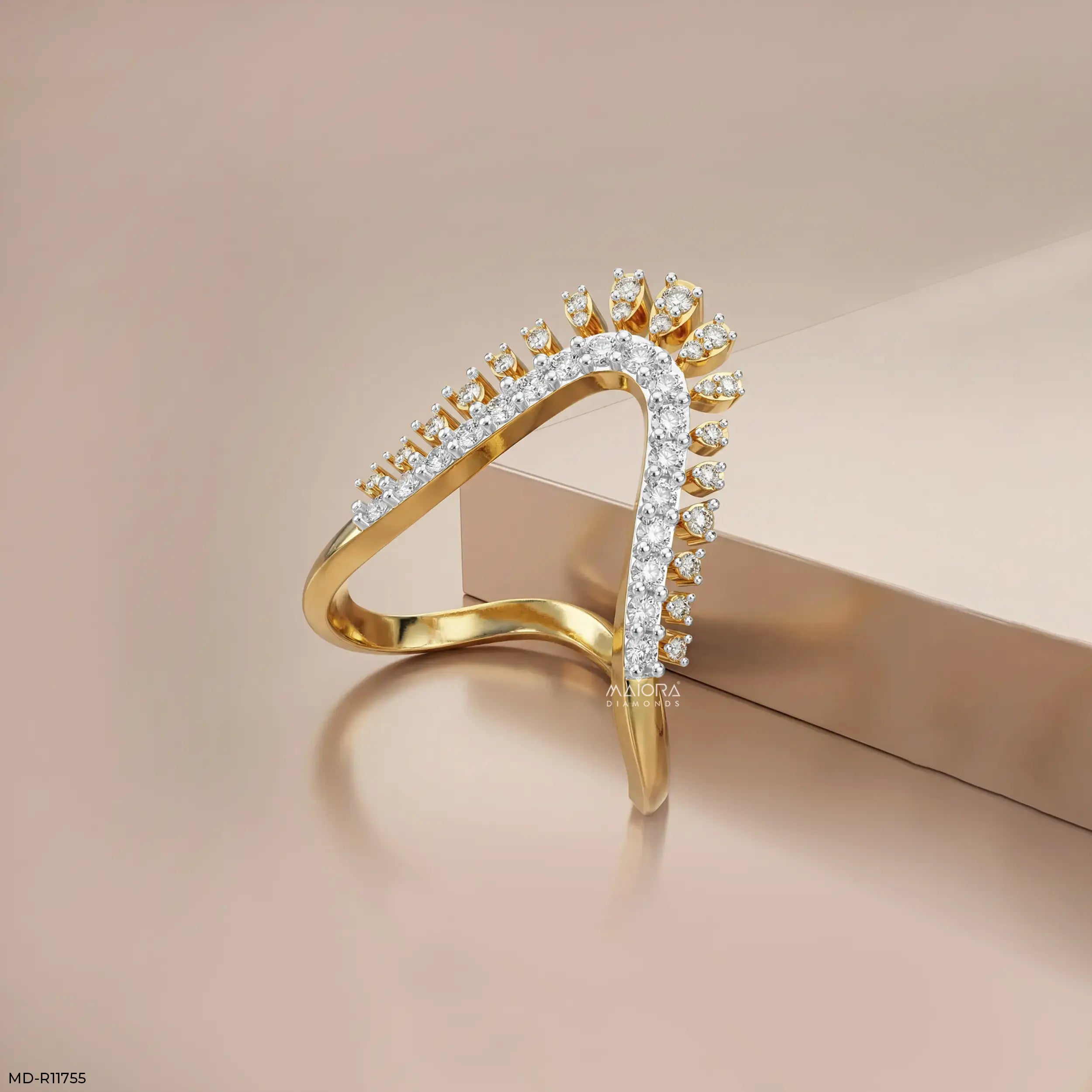 Dual Tone Phoenix Vanki Diamond Ring 9K Yellow Gold