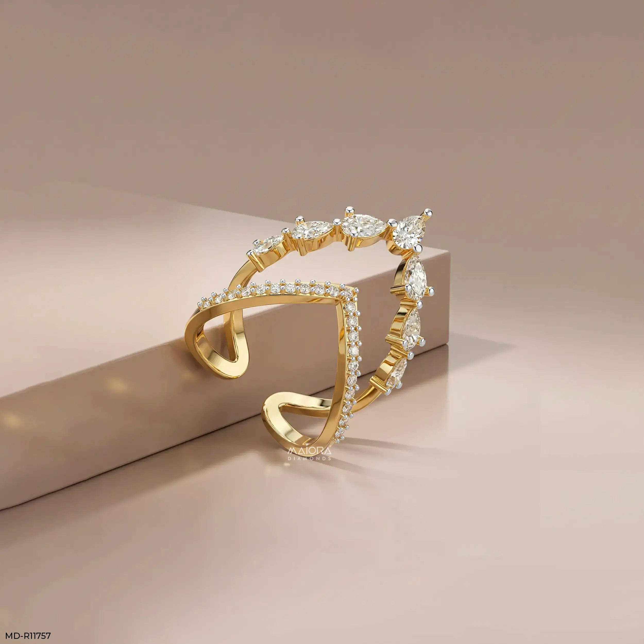 Divergent Liner Vanki Diamond Ring 9K Yellow Gold