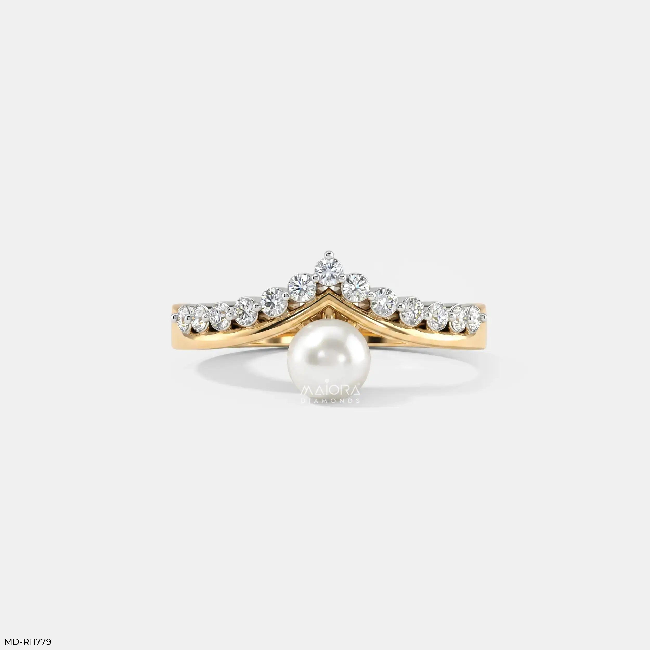 Moonlit Pearl Vanki Diamond Ring  9K Yellow Gold
