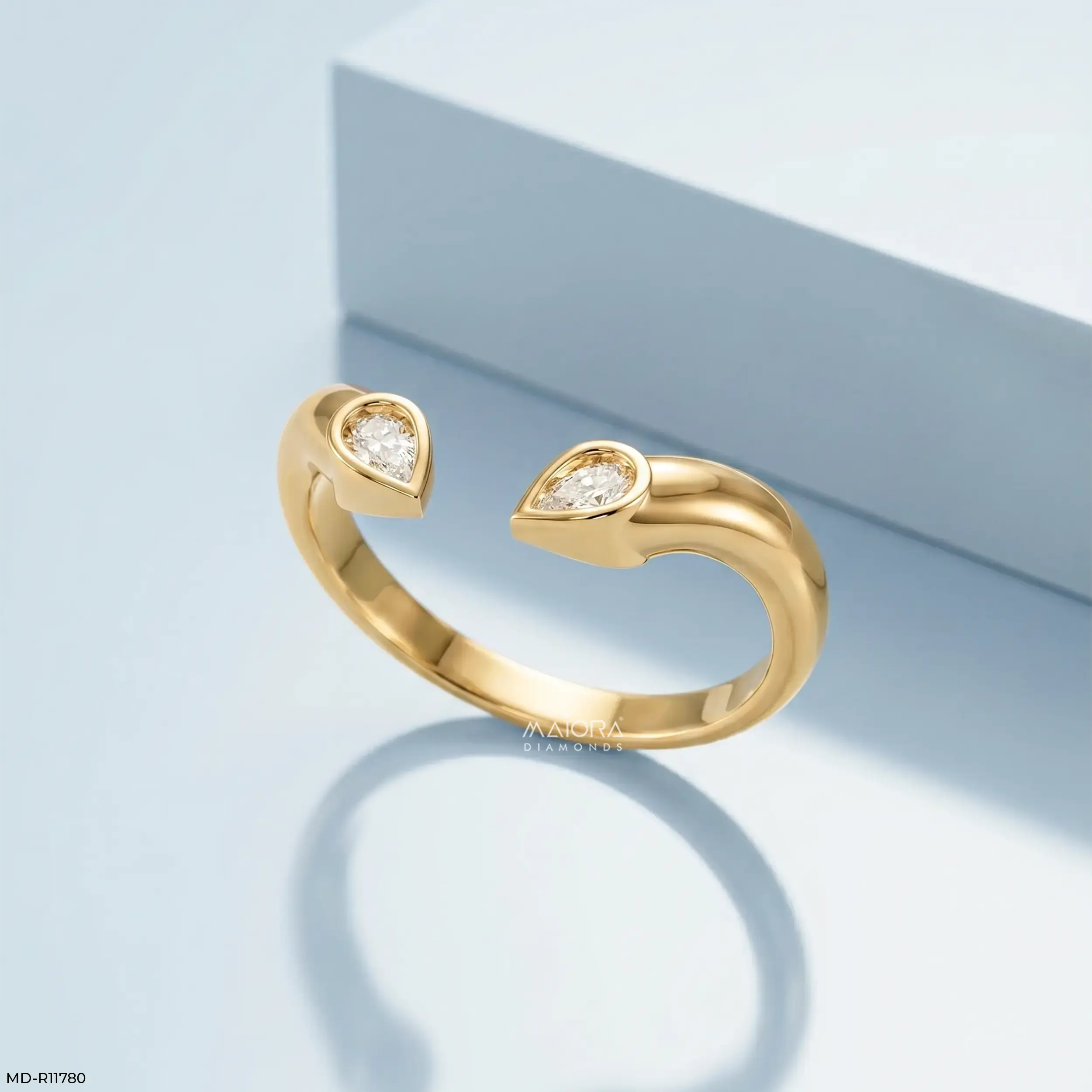 Open Cuff Flame Vanki Diamond Ring 14K Rose Gold