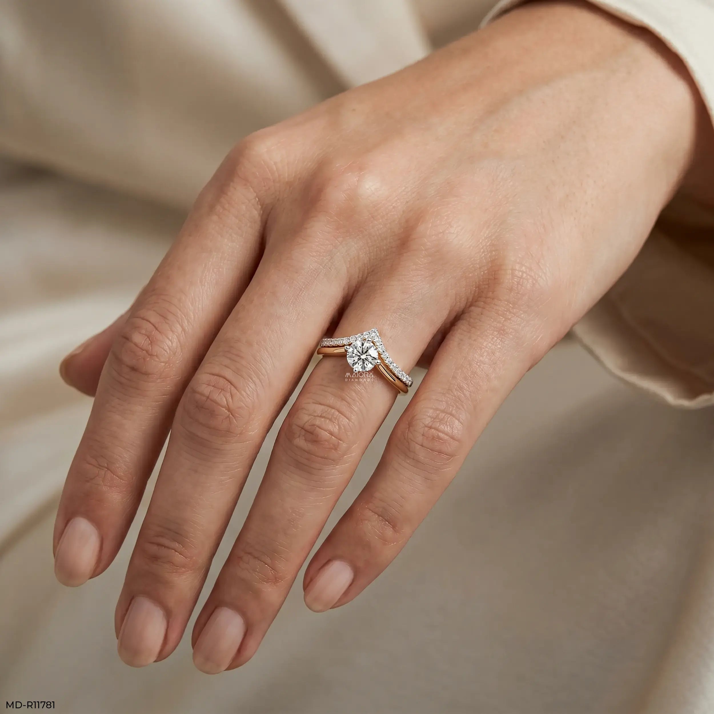 Modern Duo Solitaire Round Vanki Diamond Ring 9K Yellow Gold