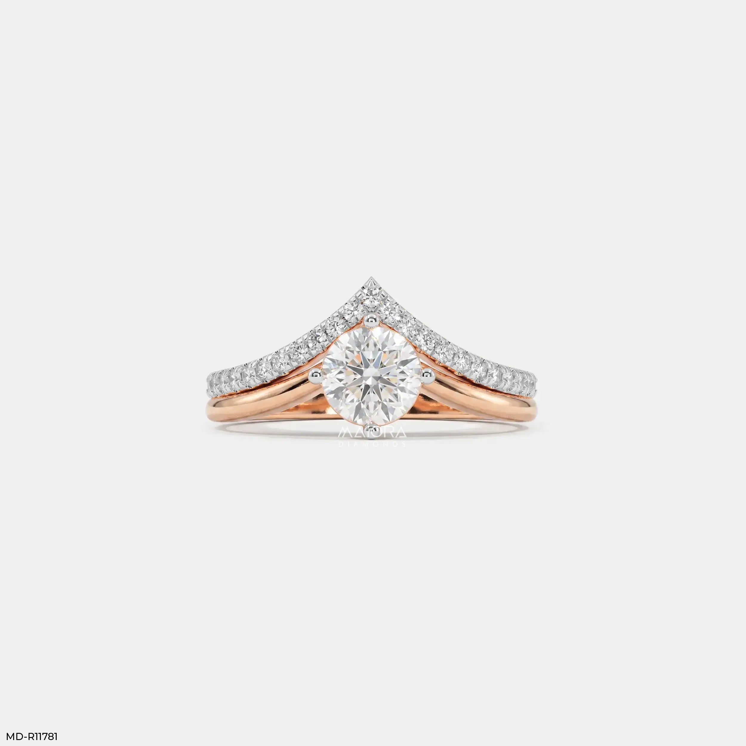 Modern Duo Solitaire Round Vanki Diamond Ring 9K Yellow Gold