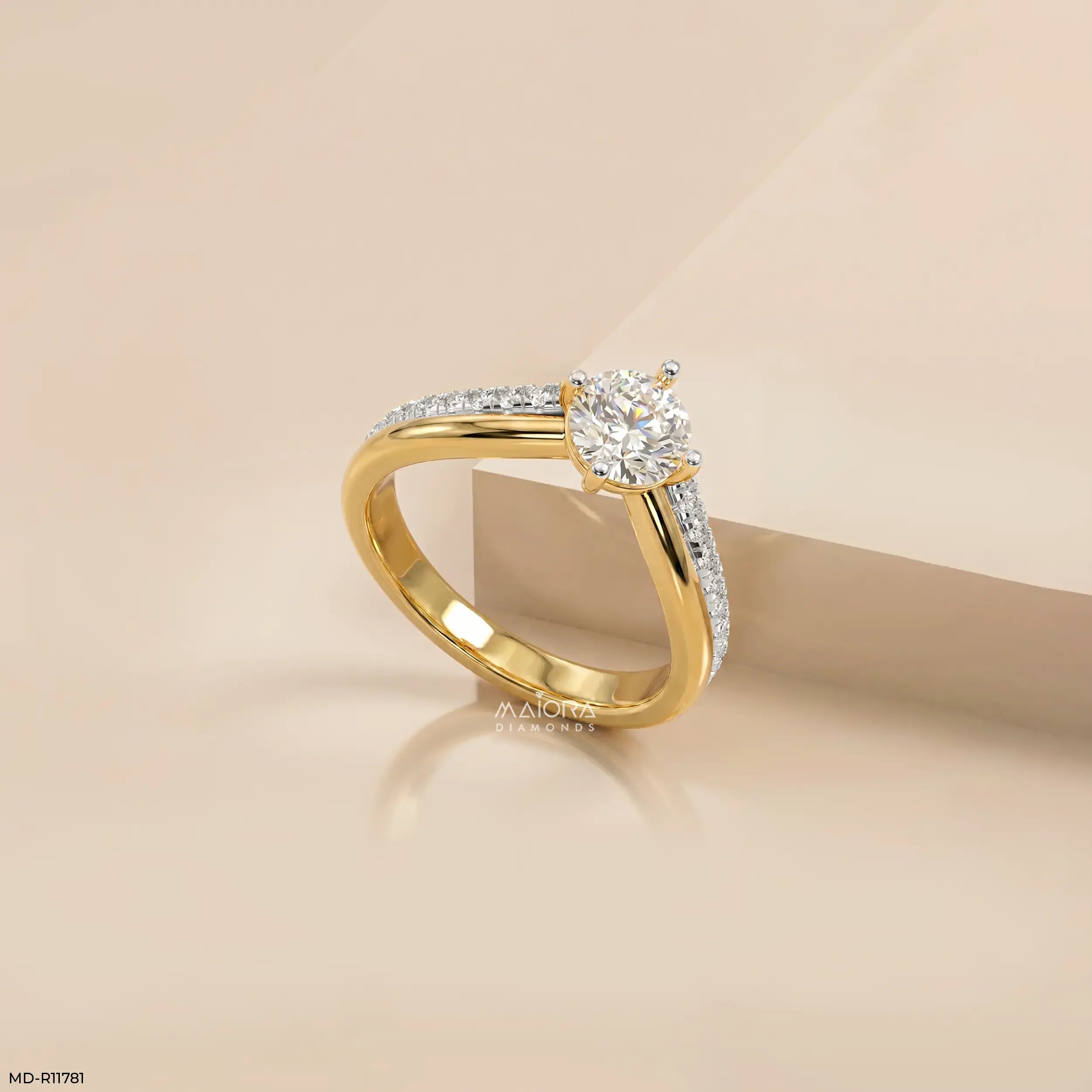 Modern Duo Solitaire Round Vanki Diamond Ring 9K Yellow Gold