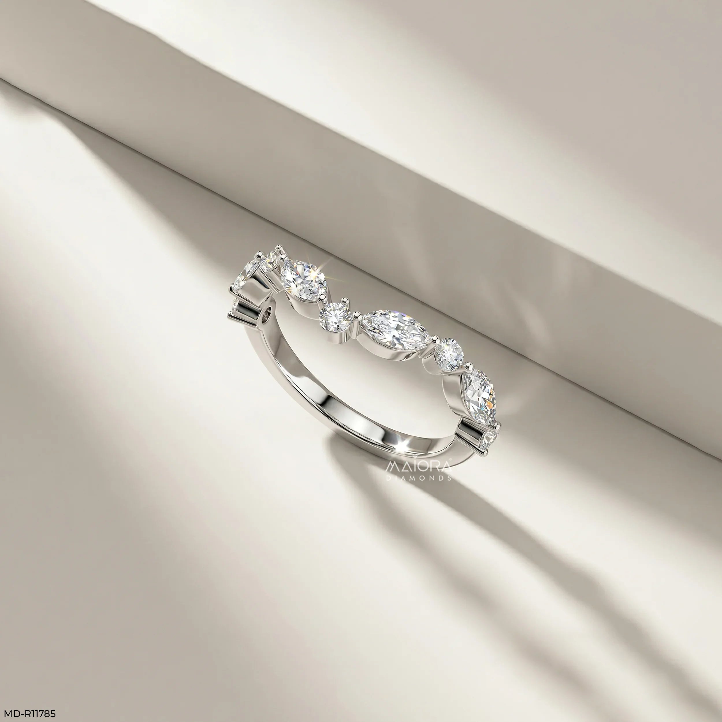 Dazzling Blue Arc Vanki Diamond Ring 9K Yellow Gold
