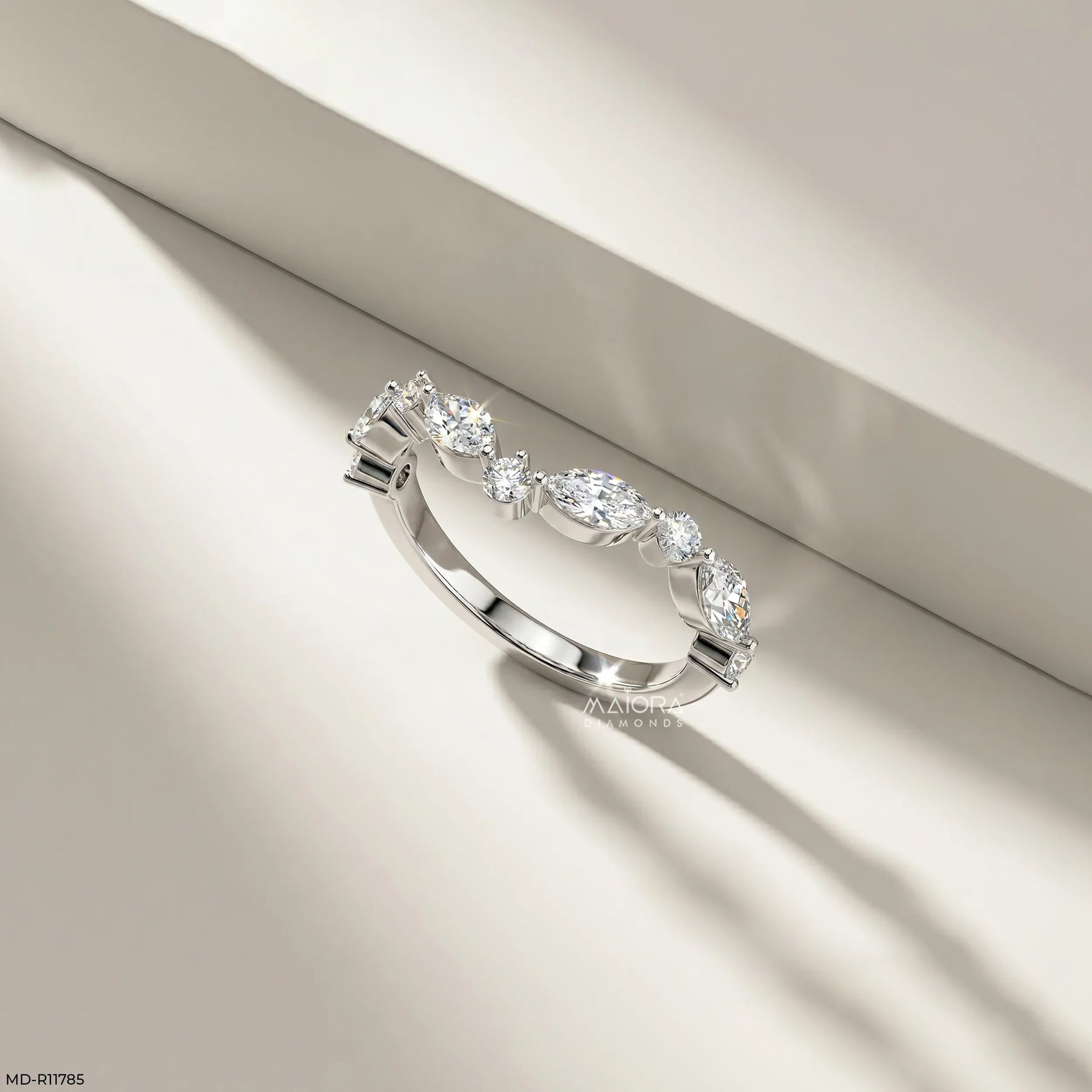 Dazzling Blue Arc Diamond Ring 9K White Gold