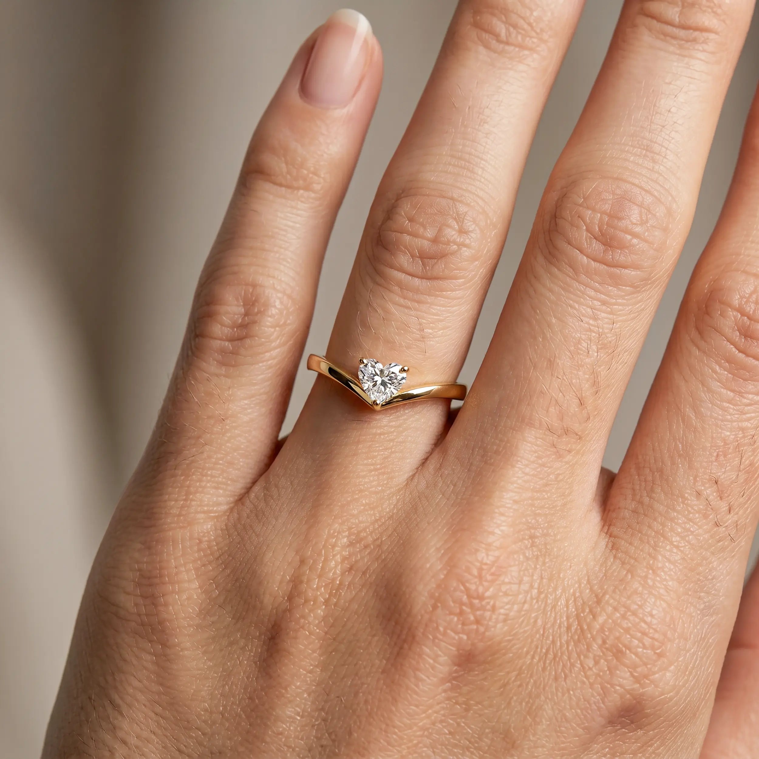 V liner Solitaire Heart Vanki Diamond Ring 9K Yellow Gold