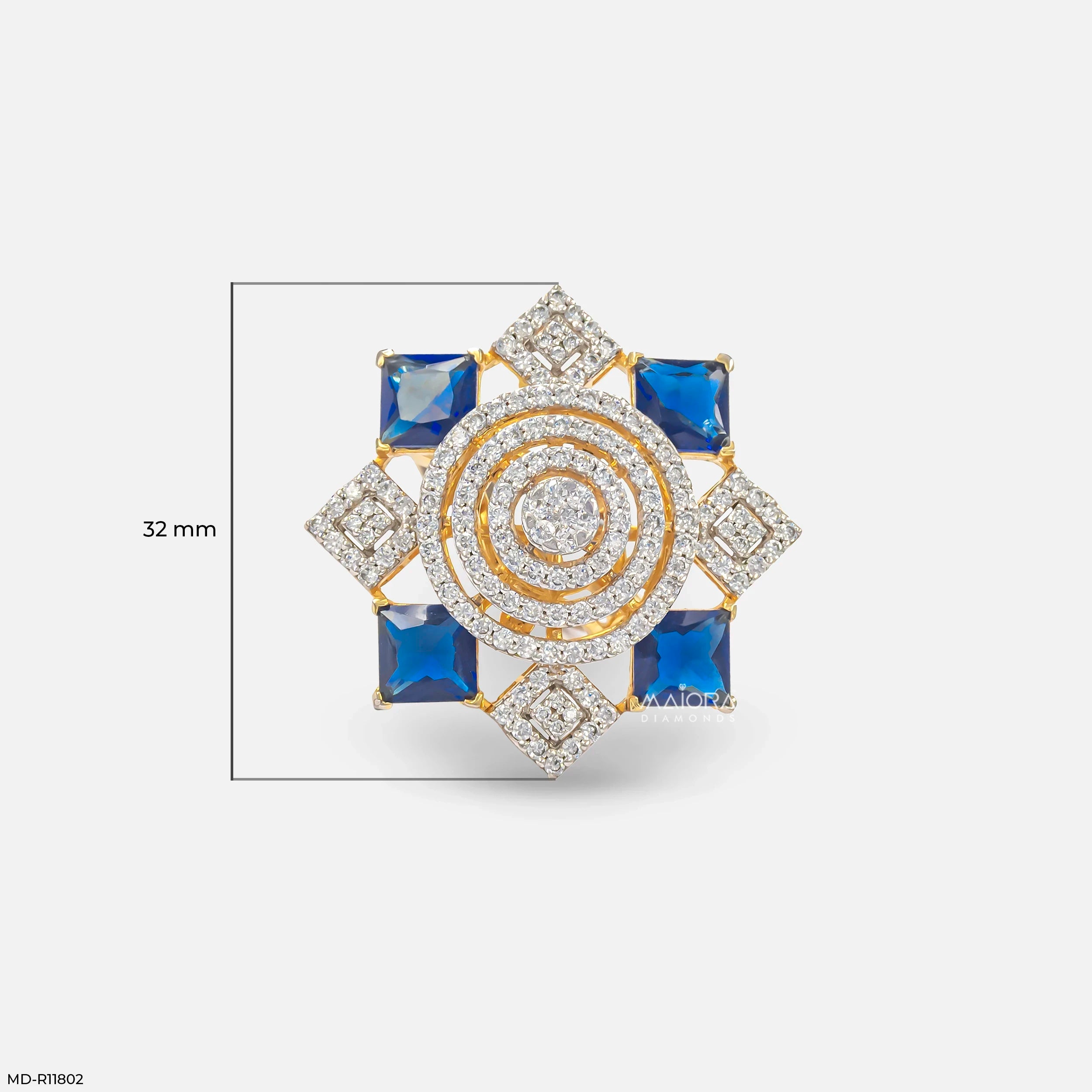 Imperial Blue Sapphire Halo Diamond Cocktail Ring 14K Rose Gold