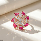 Royal Pear Ruby Lotus Diamond Cocktail Ring Platinum 950