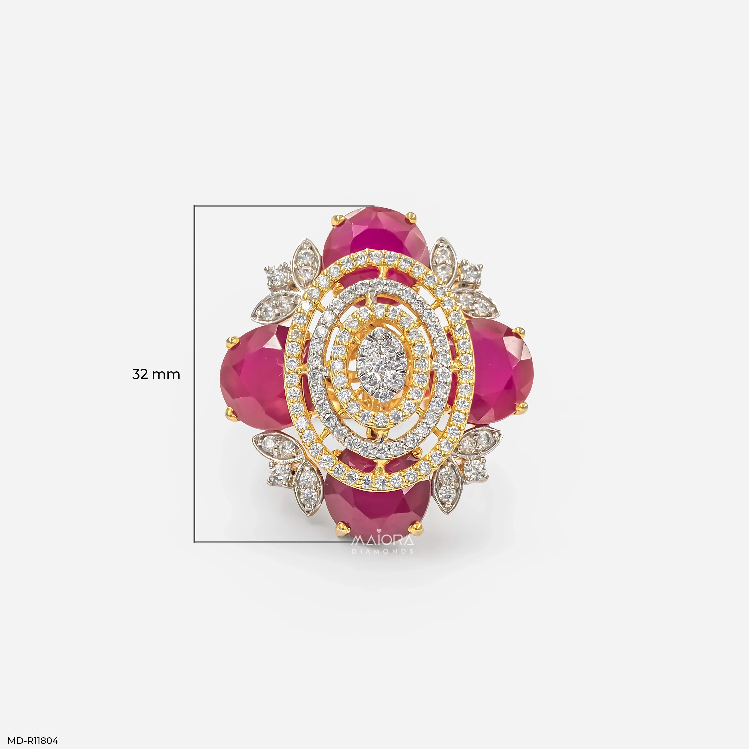 Scarlet Oval Ruby Halo Diamond Cocktail Ring 18K White Gold