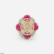 Scarlet Oval Ruby Halo Diamond Cocktail Ring 18K White Gold