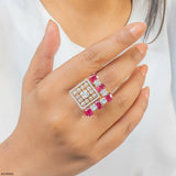 Lattice Cusion Ruby Frame Diamond Cocktail Ring Platinum 950