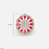 Openwork Pear Ruby Floral Diamond Cocktail Ring 14K White Gold